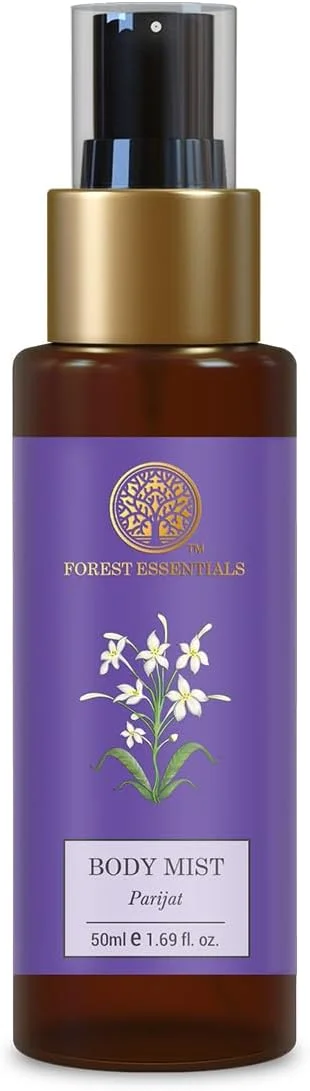 اسپری بدن سایز مسافرتی Forest Essentials با رایحه پاریجات | اسپری بدن طبیعی و آبرسان برای آقایان و بانوان | رایحه لوکس و عمیق گل | 50 میلی لیتر