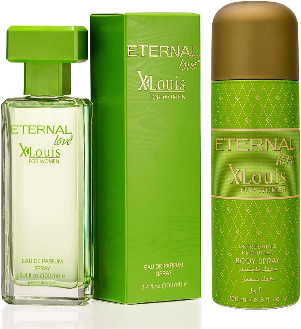 ادو پرفیوم زنانه Eternal Love X-Louis حجم 100 میلی لیتر و اسپری بدن معطر و طراوت بخش زنانه X-Louis حجم 200 میلی لیتر | ست ترکیبی عطر و اسپری دئودورانت