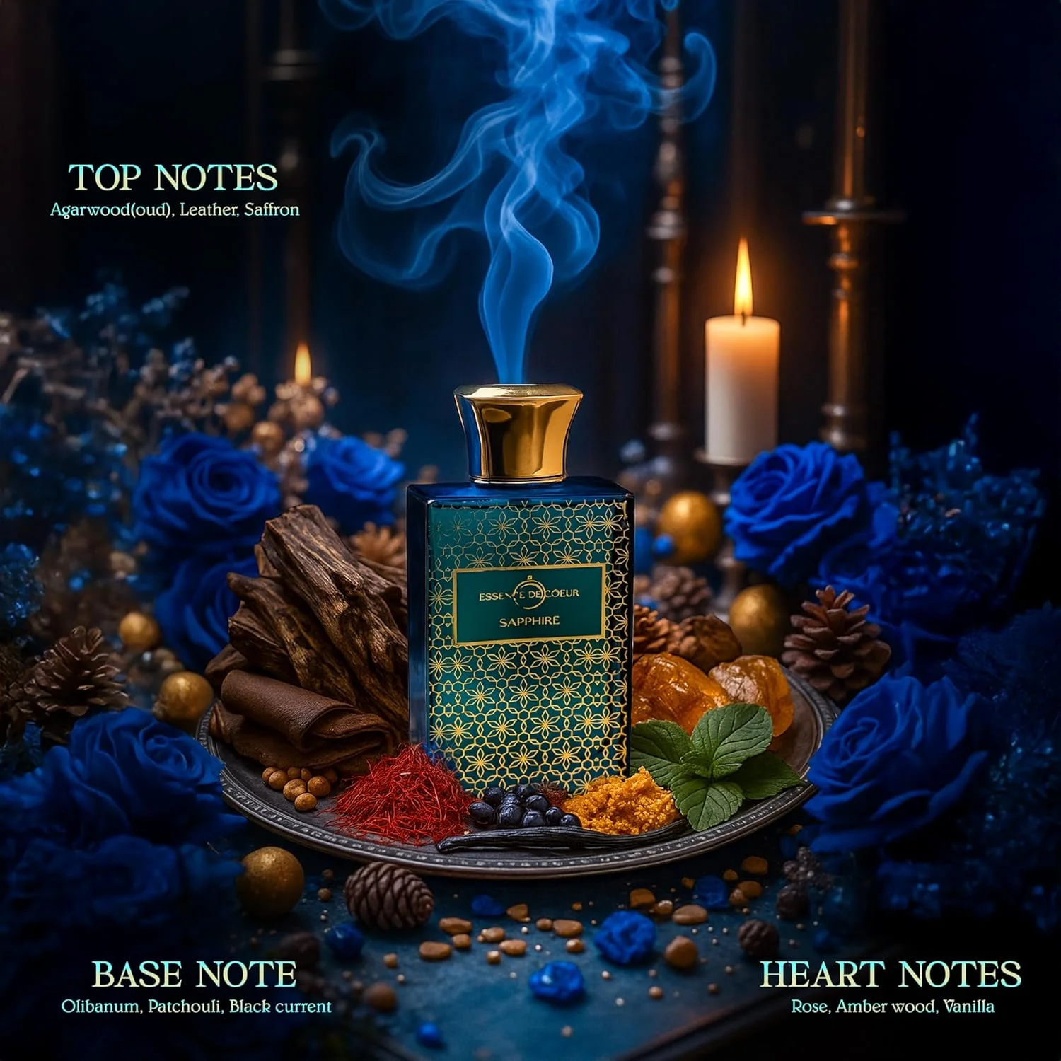 ادو پرفیوم Essence De Coeur Sapphire - عطر عود ماندگار و یونیسکس با رایحه چوب آگار، چرم، رز و عنبر - عطر لوکس شرقی برای مردان و زنان - رایحه جسورانه و چوبی - 100 میلی لیتر ادو پرفیوم Essence De Coeur Sapphire - عطر عود ماندگار و یونیسکس با رایحه چوب آگار، چرم، رز و عنبر - عطر لوکس شرقی برای مردان و زنان - رایحه جسورانه و چوبی - 100 میلی لیتر