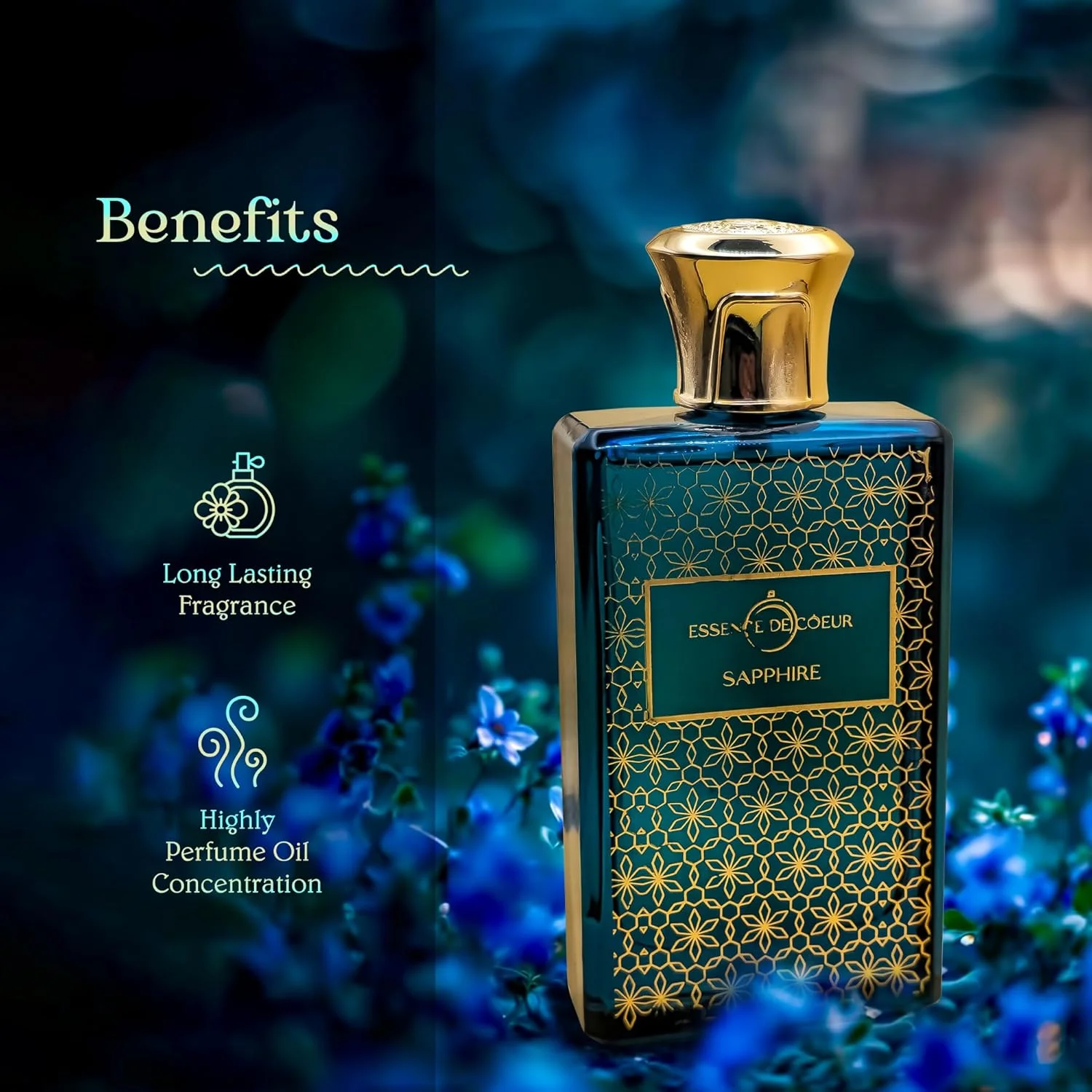ادو پرفیوم Essence De Coeur Sapphire - عطر عود ماندگار و یونیسکس با رایحه چوب آگار، چرم، رز و عنبر - عطر لوکس شرقی برای مردان و زنان - رایحه جسورانه و چوبی - 100 میلی لیتر ادو پرفیوم Essence De Coeur Sapphire - عطر عود ماندگار و یونیسکس با رایحه چوب آگار، چرم، رز و عنبر - عطر لوکس شرقی برای مردان و زنان - رایحه جسورانه و چوبی - 100 میلی لیتر