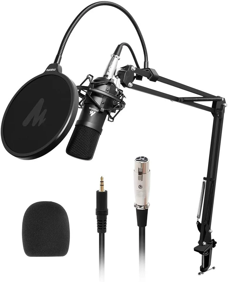 کیت میکروفون کاندنسر XLR مدل Maono AU-A03 به همراه بازوی بوم و پایه میکروفون XLR (مشکی)