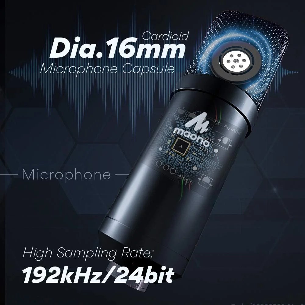 میکروفون USB مائونو با هدفون استودیویی 192kHz/24 bit مدل AU-A04H، میکروفون کاندنسر کاردیوید برای مک و ویندوز، یوتیوب، بازی، پخش زنده و صداگذاری میکروفون USB مائونو با هدفون استودیویی 192kHz/24 bit مدل AU-A04H، میکروفون کاندنسر کاردیوید برای مک و ویندوز، یوتیوب، بازی، پخش زنده و صداگذاری