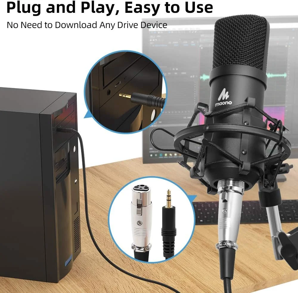 کیت میکروفون کاندنسر XLR مدل Maono AU-A03 به همراه بازوی بوم و پایه میکروفون XLR (مشکی) کیت میکروفون کاندنسر XLR مدل Maono AU-A03 به همراه بازوی بوم و پایه میکروفون XLR (مشکی)