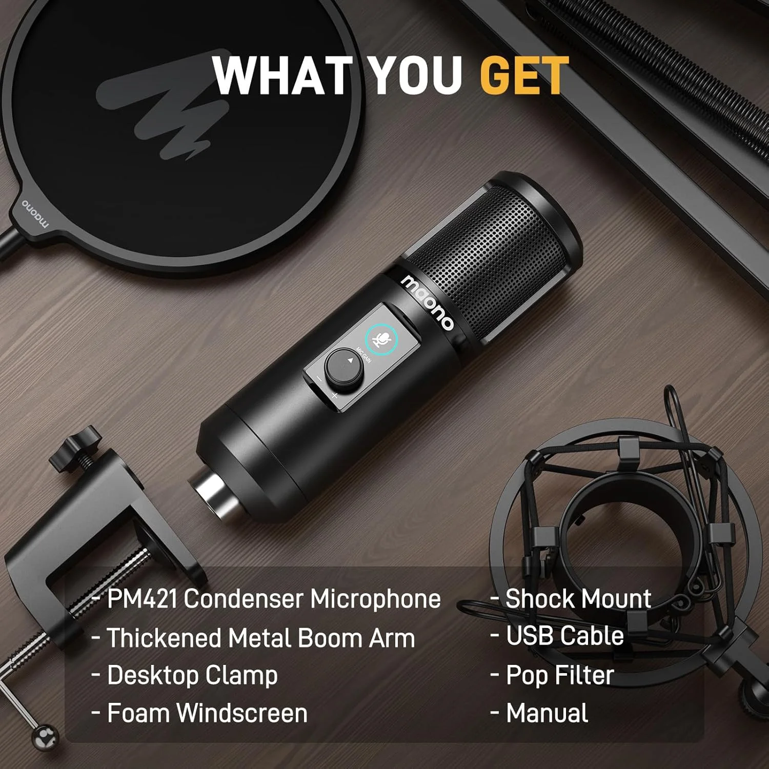 کیت میکروفون USB Maonocaster AU-PM421 با دکمه قطع صدا و تنظیم گین میکروفون، میکروفون کاندنسر کاردیوئید حرفه ای برای پخش زنده، بازی و پادکست - مشکی کیت میکروفون USB Maonocaster AU-PM421 با دکمه قطع صدا و تنظیم گین میکروفون، میکروفون کاندنسر کاردیوئید حرفه ای برای پخش زنده، بازی و پادکست - مشکی