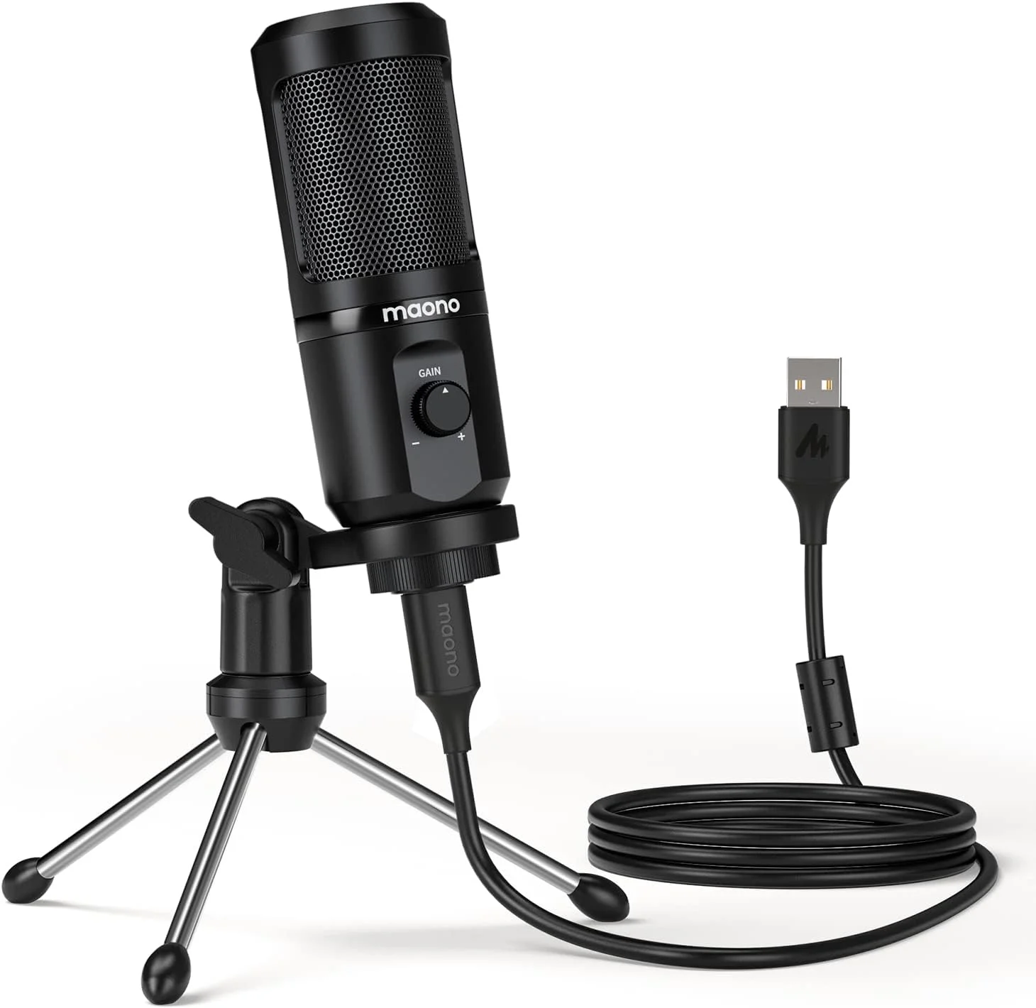 میکروفون کاندنسر USB مائونو AU-PM461TR برای کامپیوتر، آواز، ضبط صدا با قابلیت تنظیم گین میکروفون برای گیمینگ، پادکست، استودیو، ولاگینگ