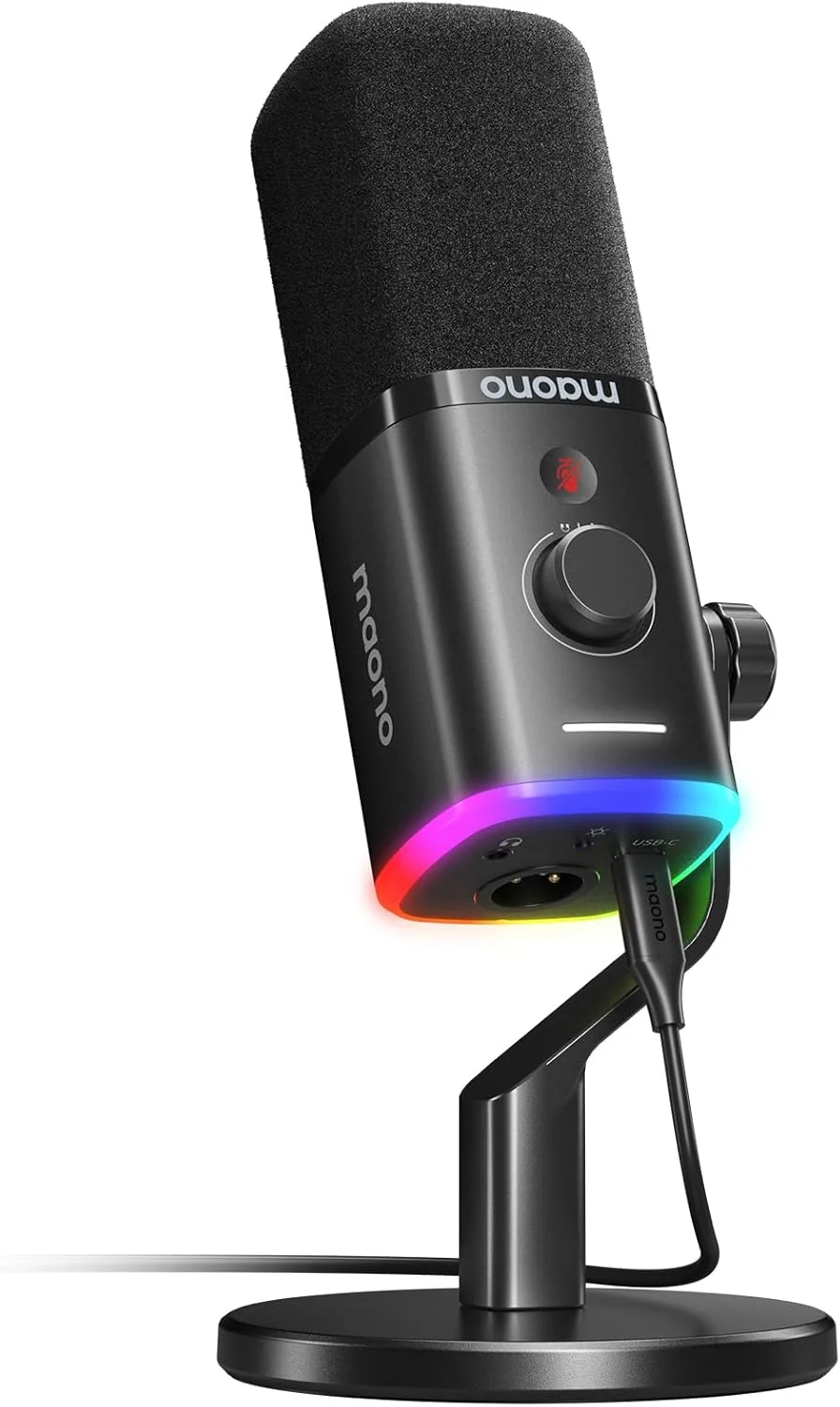 میکروفون گیمینگ داینامیک MAONO: میکروفون استریم و پادکست USB/XLR، میکروفون با نرم افزار، دکمه بی صدا و افزایش صدا، برای ضبط بازی های رایانه ای، PS4 PS5، PD100X
