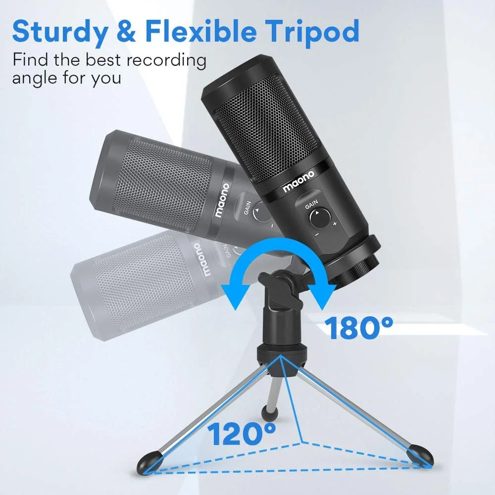 میکروفون کاندنسر USB مائونو AU-PM461TR برای کامپیوتر، آواز، ضبط صدا با قابلیت تنظیم گین میکروفون برای گیمینگ، پادکست، استودیو، ولاگینگ