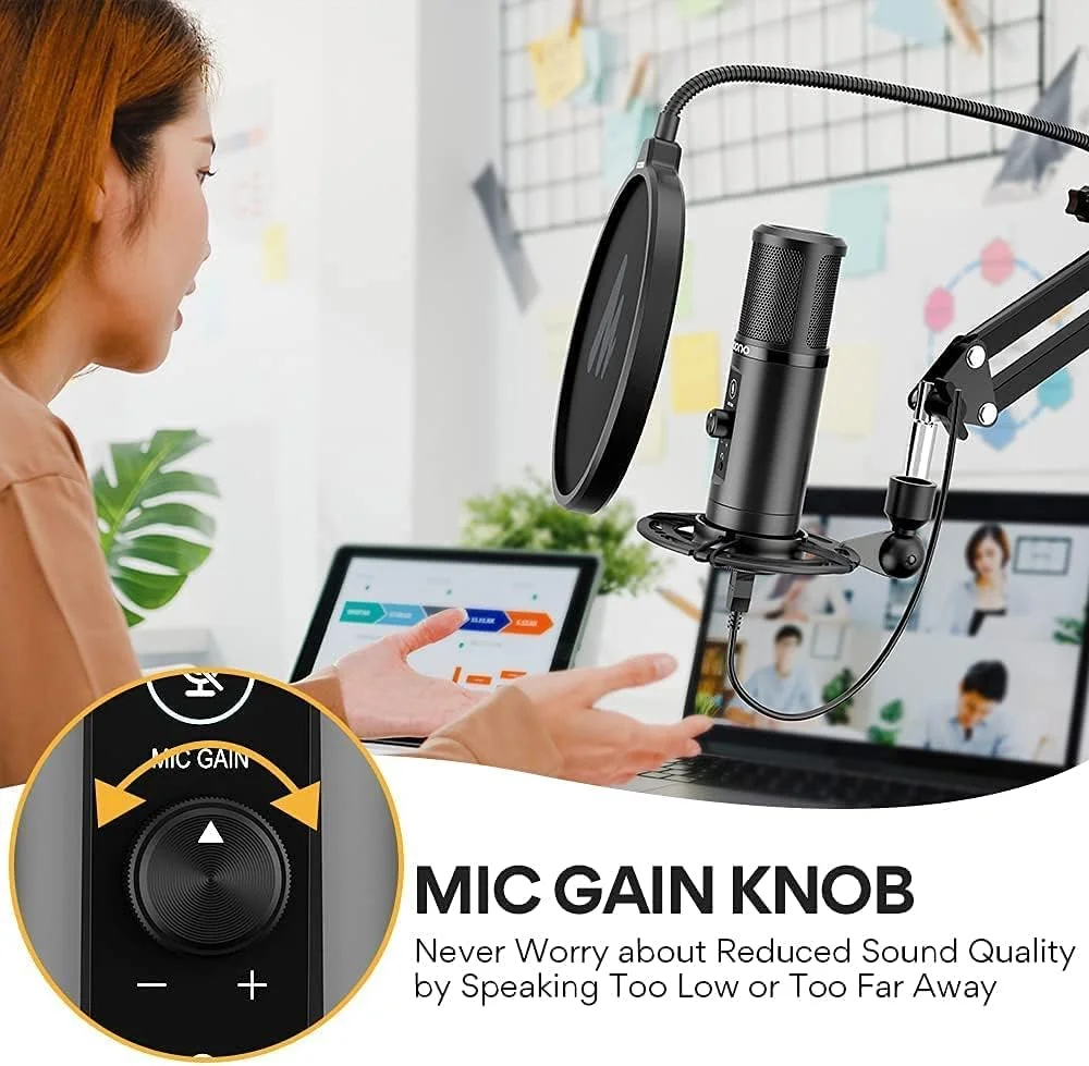 میکروفون USB مائونو مدل AU-PM422، با پنل لمسی قطع صدا و دکمه تنظیم گین میکروفون، مانیتورینگ بدون تاخیر، میکروفون کاندنسر کاردیوئید حرفه ای 192KHZ/24BIT برای ضبط، پادکست، بازی، یوتیوب، مشکی میکروفون USB مائونو مدل AU-PM422، با پنل لمسی قطع صدا و دکمه تنظیم گین میکروفون، مانیتورینگ بدون تاخیر، میکروفون کاندنسر کاردیوئید حرفه ای 192KHZ/24BIT برای ضبط، پادکست، بازی، یوتیوب، مشکی