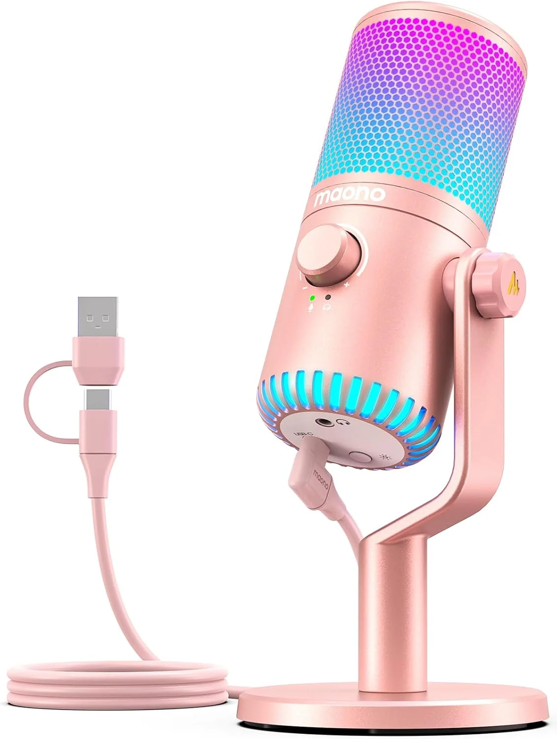 میکروفون گیمینگ USB MAONO، میکروفون کاندنسر PC برای کامپیوتر/PS4/PS5/Mac، با نورهای RGB قابل برنامه ریزی، قطع صدا، بهره، مانیتورینگ برای استریم، پادکست، Twitch، YouTube، GamerWave DM30 RGB