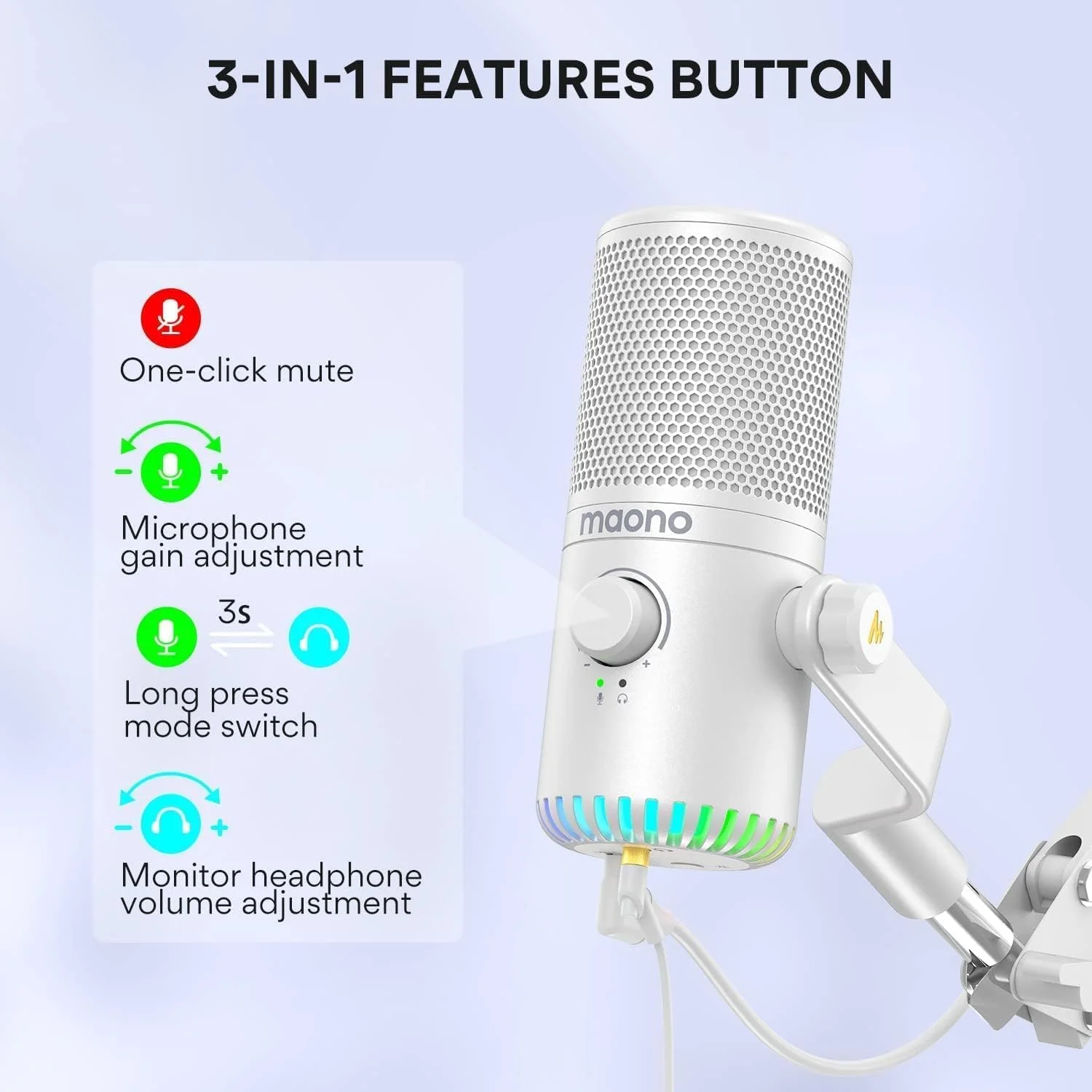 میکروفون کاندنسر USB قابل برنامه ریزی Maono DM30 سفید