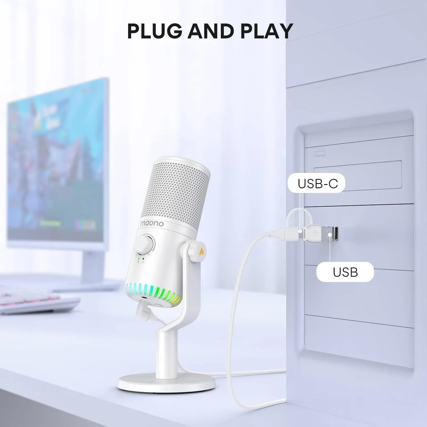 میکروفون کاندنسر USB قابل برنامه ریزی Maono DM30 سفید