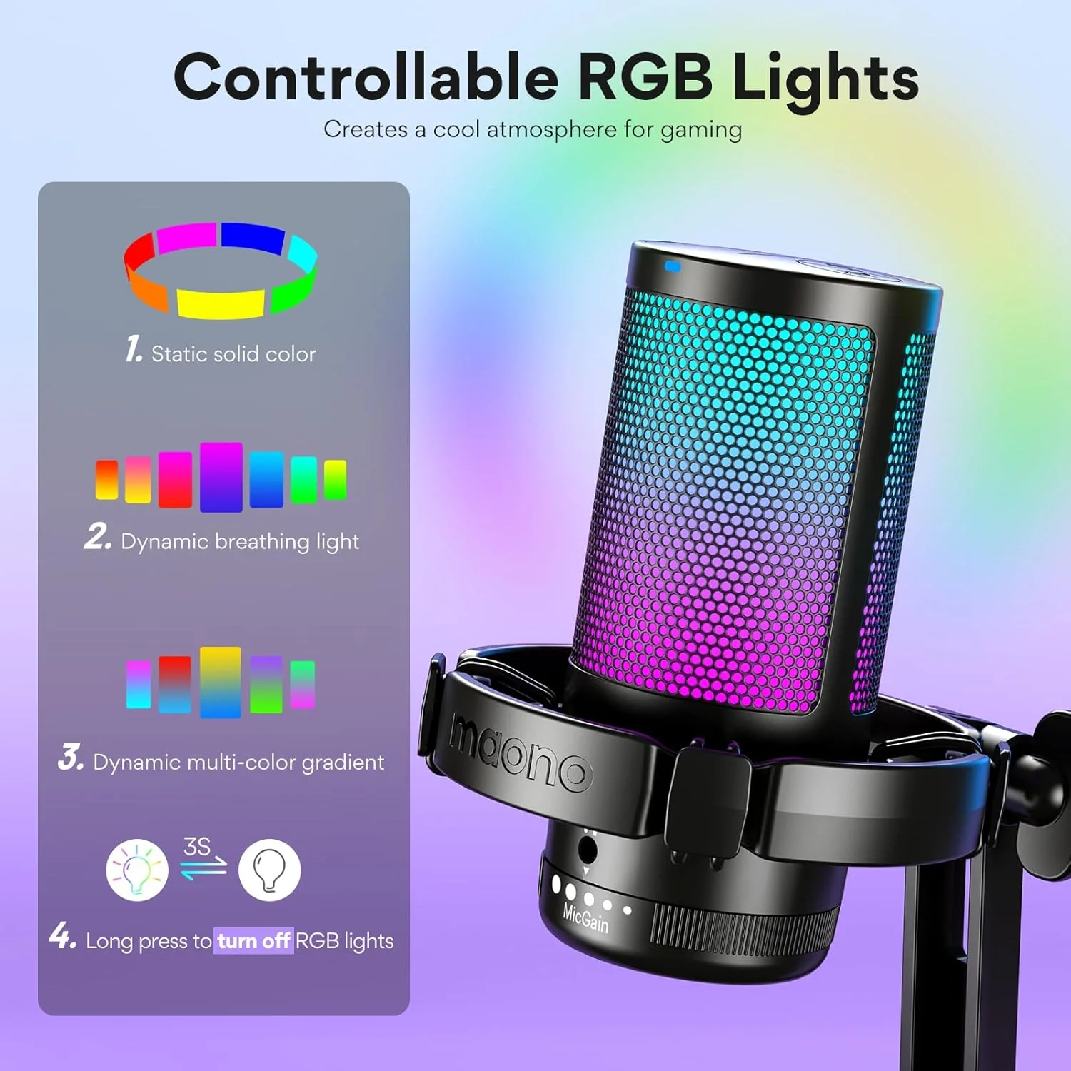 میکروفون گیمینگ کاندنسر RGB مائونو، میکروفون پادکست USB با حذف نویز فعال، گین میکروفون، بیصدا کردن با یک کلیک، نور RGB قابل تنظیم برای ضبط یوتیوب، PC، لپتاپ (DGM20-مشکی) میکروفون گیمینگ کاندنسر RGB مائونو، میکروفون پادکست USB با حذف نویز فعال، گین میکروفون، بیصدا کردن با یک کلیک، نور RGB قابل تنظیم برای ضبط یوتیوب، PC، لپتاپ (DGM20-مشکی)