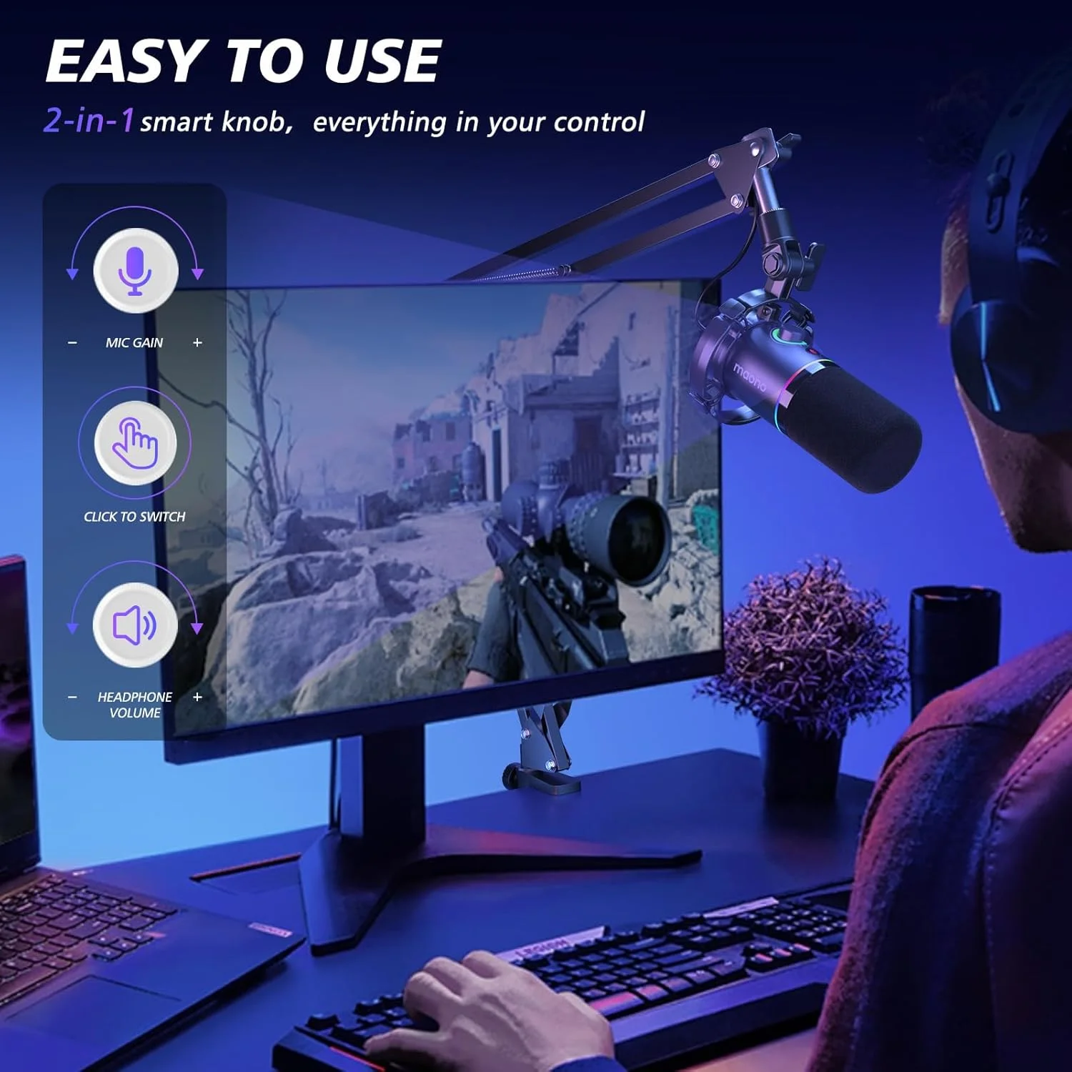 کیت میکروفون دینامیک XLR/USB مائونو، میکروفون پادکست RGB با نرم افزار، بی صدا کردن، دکمه تنظیم گین، کنترل صدا، بازوی بوم برای استریم، بازی، صداگذاری، ضبط - PD200XS مشکی کیت میکروفون دینامیک XLR/USB مائونو، میکروفون پادکست RGB با نرم افزار، بی صدا کردن، دکمه تنظیم گین، کنترل صدا، بازوی بوم برای استریم، بازی، صداگذاری، ضبط - PD200XS مشکی
