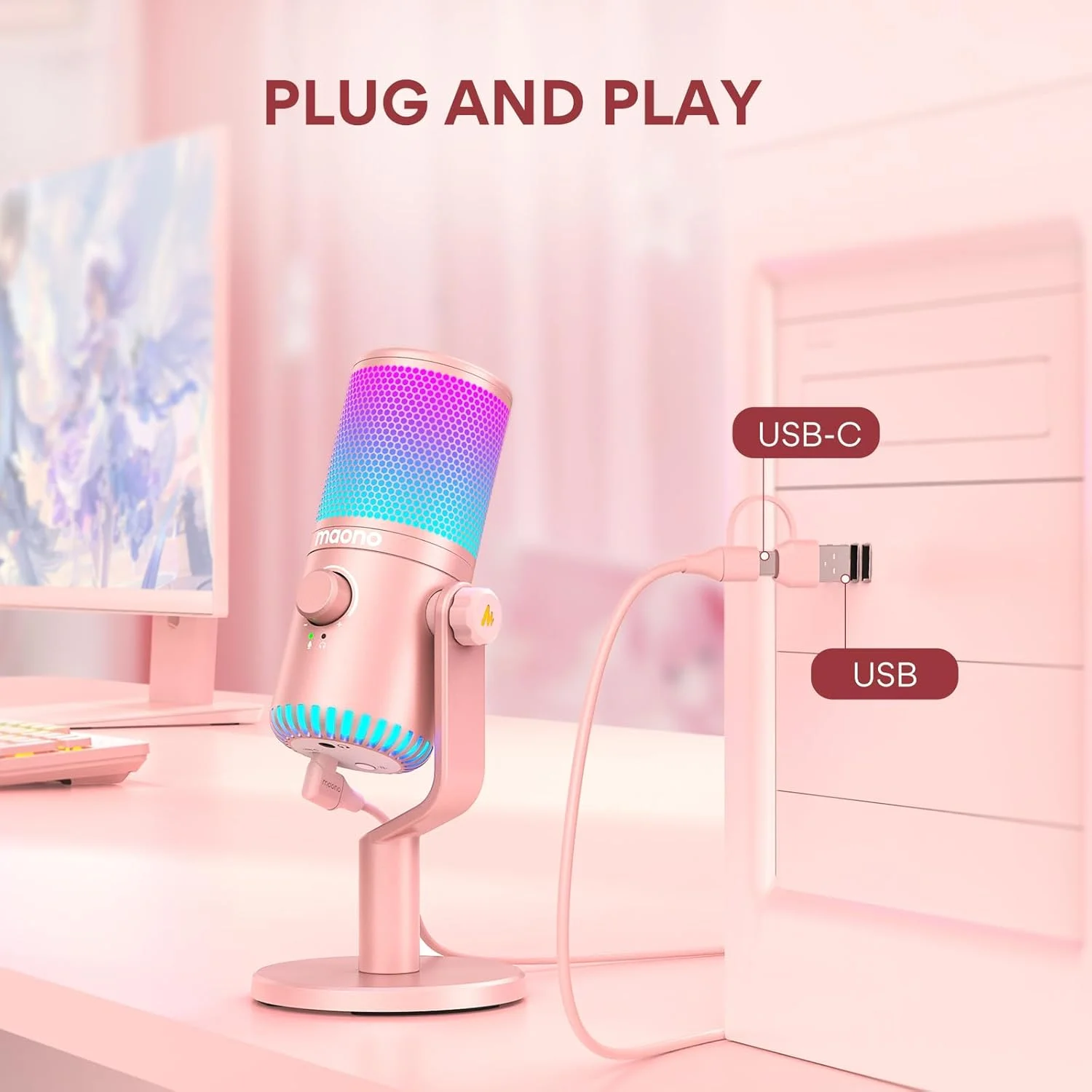میکروفون گیمینگ USB MAONO، میکروفون کاندنسر PC برای کامپیوتر/PS4/PS5/Mac، با نورهای RGB قابل برنامه ریزی، قطع صدا، بهره، مانیتورینگ برای استریم، پادکست، Twitch، YouTube، GamerWave DM30 RGB میکروفون گیمینگ USB MAONO، میکروفون کاندنسر PC برای کامپیوتر/PS4/PS5/Mac، با نورهای RGB قابل برنامه ریزی، قطع صدا، بهره، مانیتورینگ برای استریم، پادکست، Twitch، YouTube، GamerWave DM30 RGB
