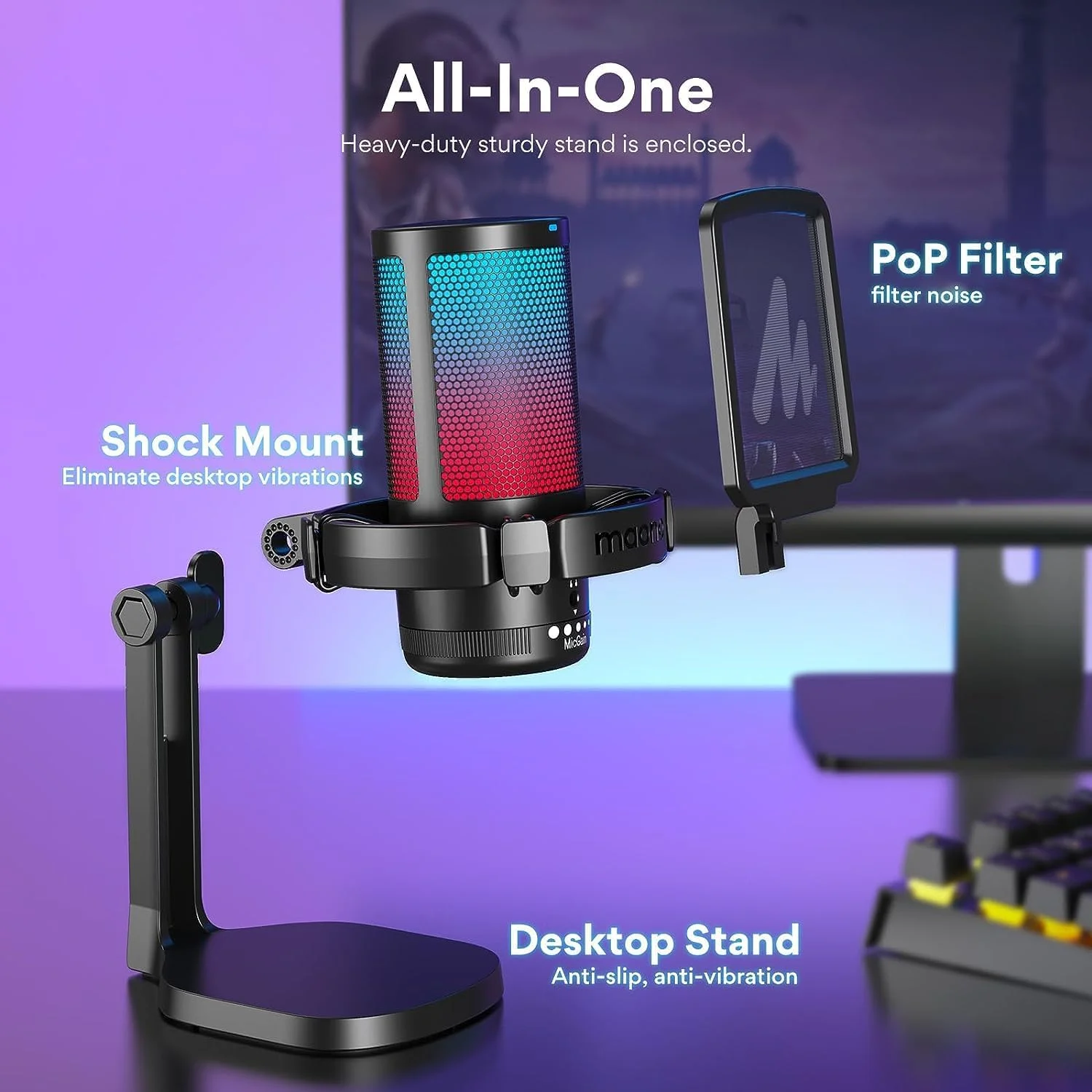 میکروفون گیمینگ کاندنسر RGB مائونو، میکروفون پادکست USB با حذف نویز فعال، گین میکروفون، بیصدا کردن با یک کلیک، نور RGB قابل تنظیم برای ضبط یوتیوب، PC، لپتاپ (DGM20-مشکی) میکروفون گیمینگ کاندنسر RGB مائونو، میکروفون پادکست USB با حذف نویز فعال، گین میکروفون، بیصدا کردن با یک کلیک، نور RGB قابل تنظیم برای ضبط یوتیوب، PC، لپتاپ (DGM20-مشکی)