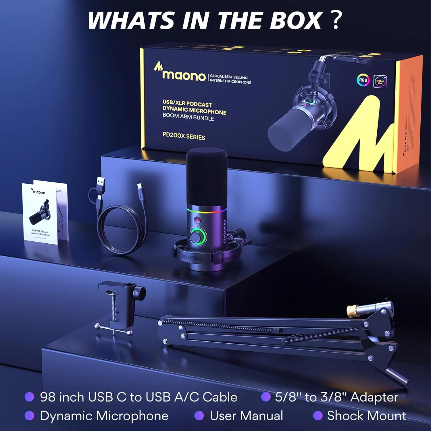کیت میکروفون دینامیک XLR/USB مائونو، میکروفون پادکست RGB با نرم افزار، بی صدا کردن، دکمه تنظیم گین، کنترل صدا، بازوی بوم برای استریم، بازی، صداگذاری، ضبط - PD200XS مشکی کیت میکروفون دینامیک XLR/USB مائونو، میکروفون پادکست RGB با نرم افزار، بی صدا کردن، دکمه تنظیم گین، کنترل صدا، بازوی بوم برای استریم، بازی، صداگذاری، ضبط - PD200XS مشکی