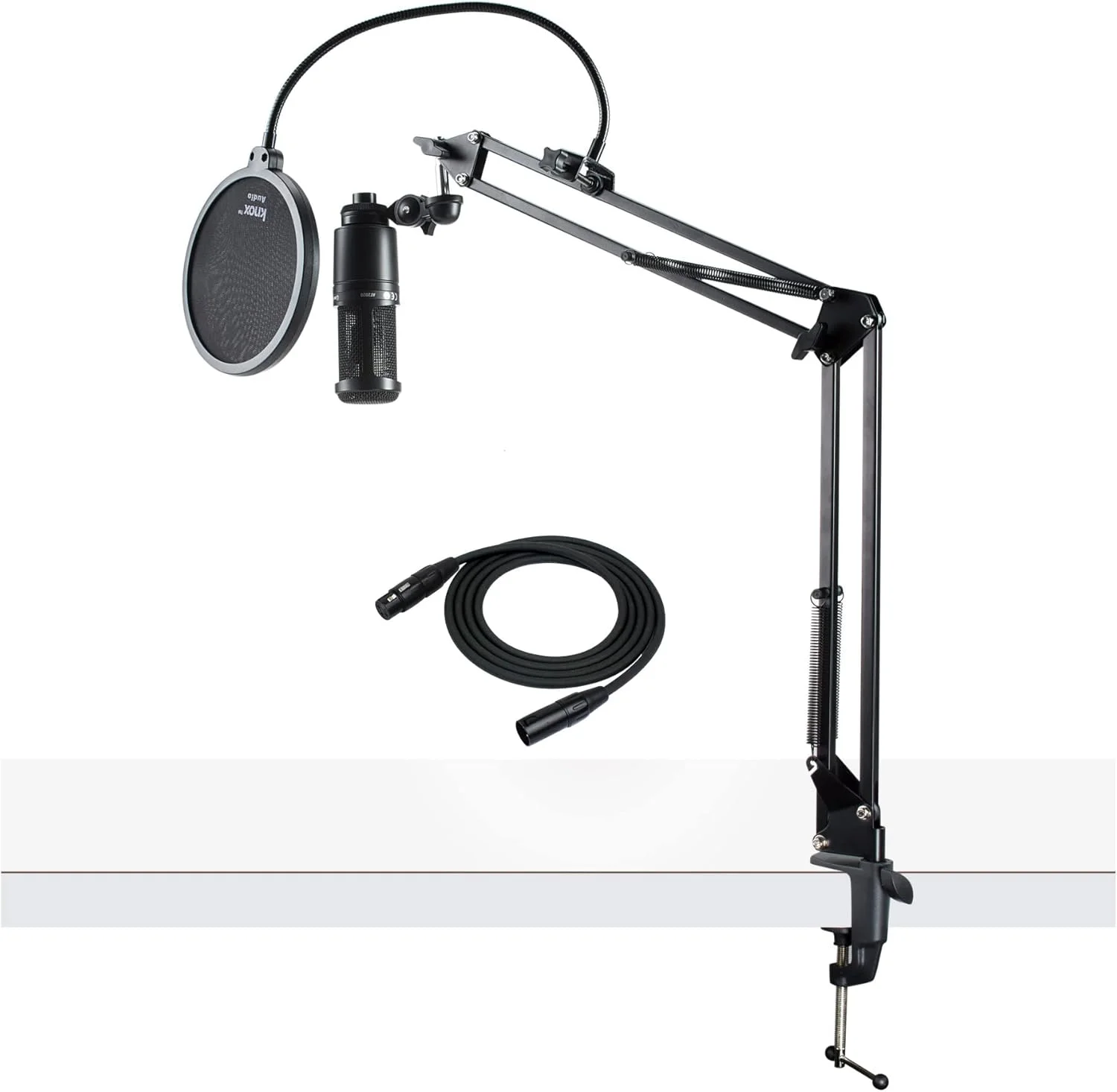 میکروفون استودیویی کاندنسر Audio-Technica AT2020 به همراه کابل XLR، پایه استودیویی Knox و پاپ فیلتر