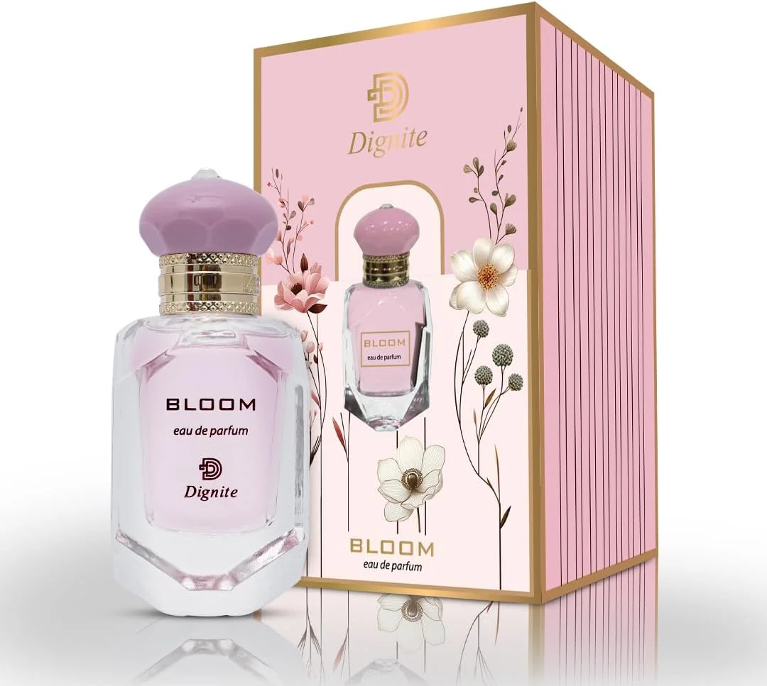عطر زنانه دیگنیت Bloom حجم 50 میلی لیتر - ادو پرفیوم - ترکیبی پیچیده از رز، یاس، هلو، مشک و عنبر - رایحه ماندگار برای بانوان