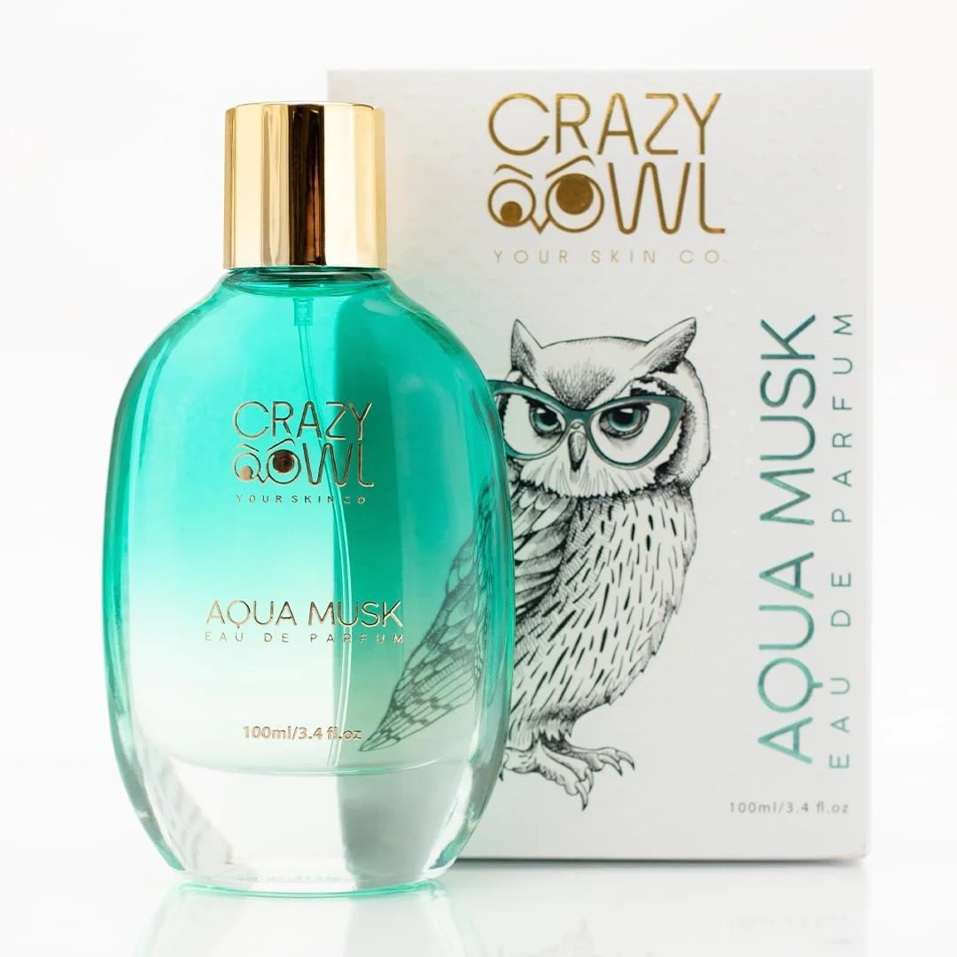 ادو پرفیوم آکوا مشک CRAZY OWL YOUR SKIN CO.، 100 میلی لیتر، عطر لوکس ماندگار و ممتاز унисекс، مناسب унисекс، با رایحه های تازه نعناع آبی، شمعدانی، چوب سدر و مشک