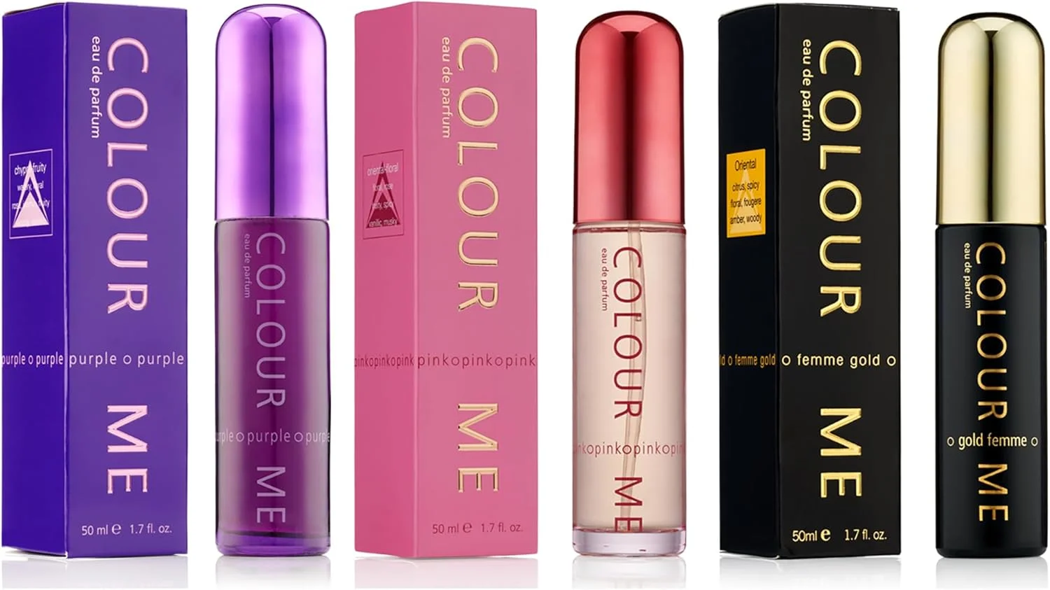 پک سه عددی ادو پرفیوم زنانه کالر می مدل Pink/Purple/Gold Femme، 3 عدد 50 میلی لیتر