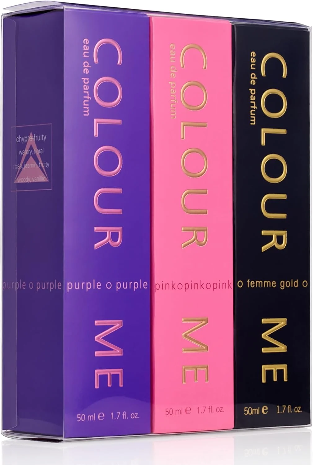 پک سه عددی ادو پرفیوم زنانه کالر می مدل Pink/Purple/Gold Femme، 3 عدد 50 میلی لیتر