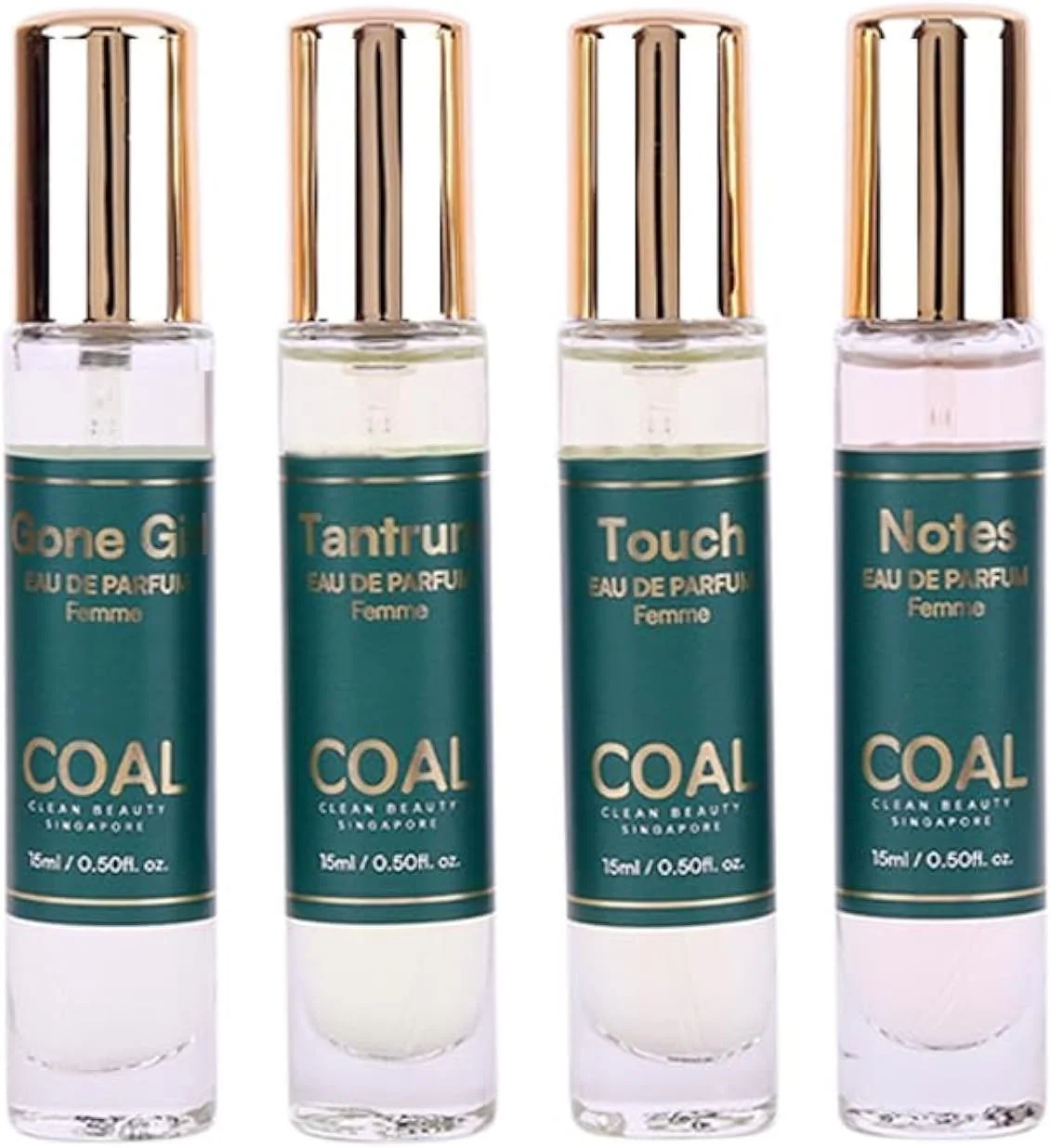 مجموعه عطر زنانه لوکس مسافرتی COAL Clean Beauty ادو پرفیوم با رایحه های میوه ای، گلی و چوبی شرقی | مناسب هر حالت روحی | ماندگاری طولانی | هدیه برای زنان | برای او | 15 میلی لیتر x 4