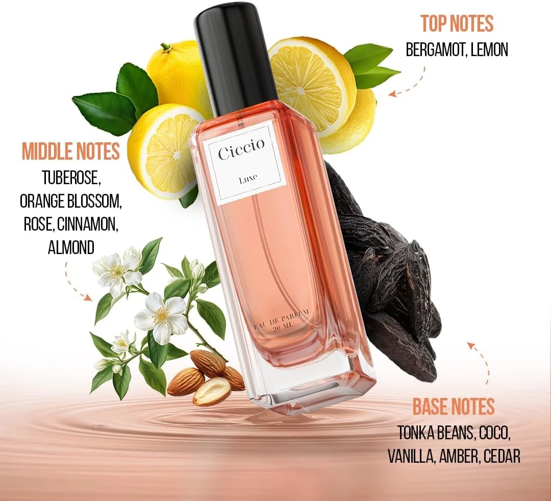 عطر زنانه لوکس Ciccio Luxe Eau De Perfume با رایحه ترنج، لیمو، گل رز، وانیل و عنبر، عطر مایع لوکس با ماندگاری طولانی، عطر عالی برای تابستان، 20 میلی لیتر عطر زنانه لوکس Ciccio Luxe Eau De Perfume با رایحه ترنج، لیمو، گل رز، وانیل و عنبر، عطر مایع لوکس با ماندگاری طولانی، عطر عالی برای تابستان، 20 میلی لیتر