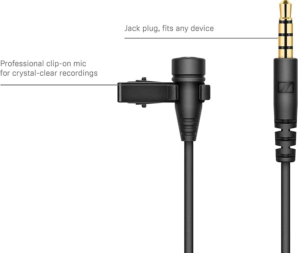 میکروفون یقه‌ای امنی‌دایرکشنال Sennheiser XS Lav با گیره و کانکتور 3.5 میلی‌متری TRRS برای موبایل و کامپیوتر، 509260، مشکی