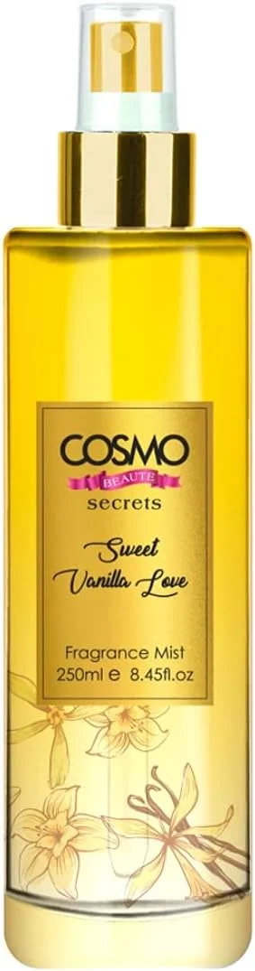 سی دی COSMO DESIGNS Beaute Sweet Vanilla Love بادی میست خوشبو کننده - 250 میلی لیتر، ماندگاری طولانی، اسپری بدن، حاوی عصاره آلوئه ورا، خوشبو در تمام طول روز، رایحه های تازه، پرایم، بادی اسپلش