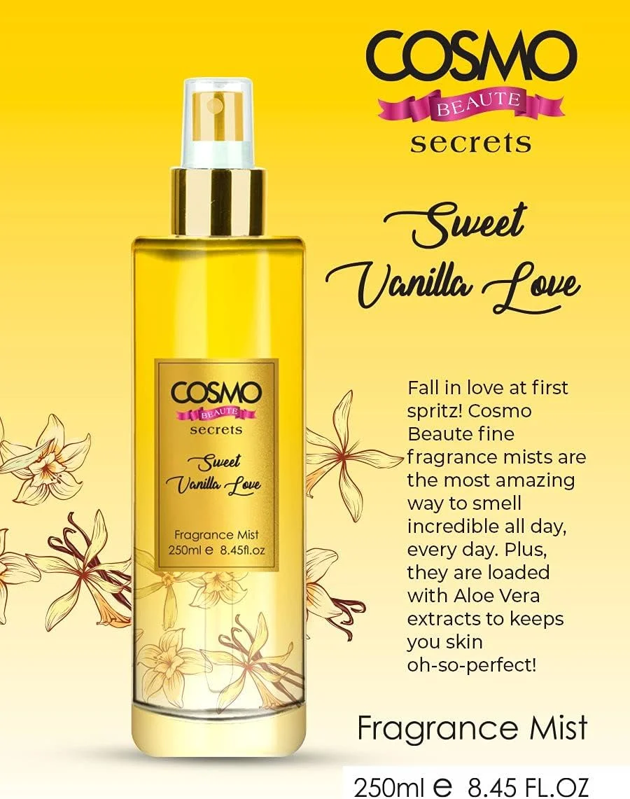 سی دی COSMO DESIGNS Beaute Sweet Vanilla Love بادی میست خوشبو کننده - 250 میلی لیتر، ماندگاری طولانی، اسپری بدن، حاوی عصاره آلوئه ورا، خوشبو در تمام طول روز، رایحه های تازه، پرایم، بادی اسپلش سی دی COSMO DESIGNS Beaute Sweet Vanilla Love بادی میست خوشبو کننده - 250 میلی لیتر، ماندگاری طولانی، اسپری بدن، حاوی عصاره آلوئه ورا، خوشبو در تمام طول روز، رایحه های تازه، پرایم، بادی اسپلش