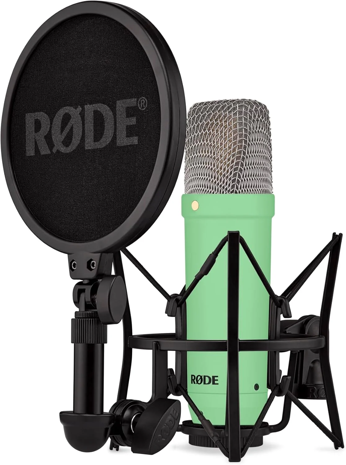 میکروفون کاندنسر دیافراگم بزرگ RØDE NT1 Signature Series به همراه لرزه‌گیر، پاپ فیلتر و کابل XLR برای تولید موسیقی، ضبط وکال، استریمینگ و پادکست (سبز) (بازسازی شده)