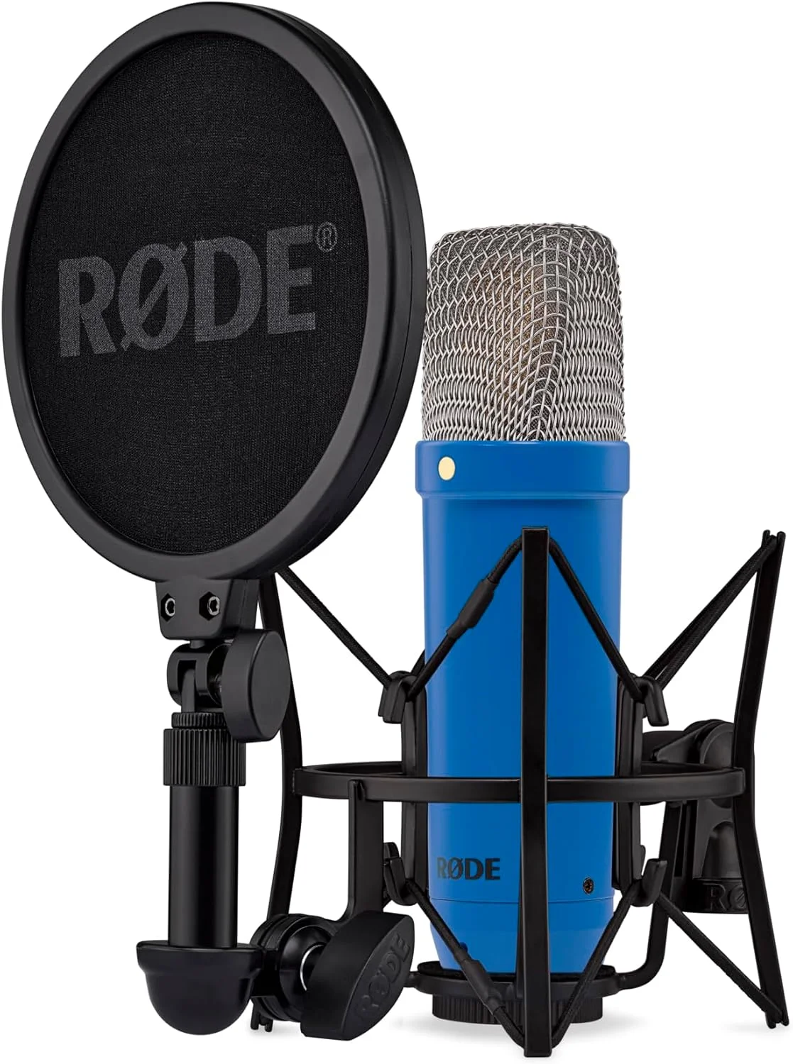 میکروفون کاندنسر دیافراگم بزرگ RØDE NT1 Signature Series با لرزه‌گیر، پاپ فیلتر و کابل XLR برای تولید موسیقی، ضبط وکال، استریم و پادکست (کبالت)