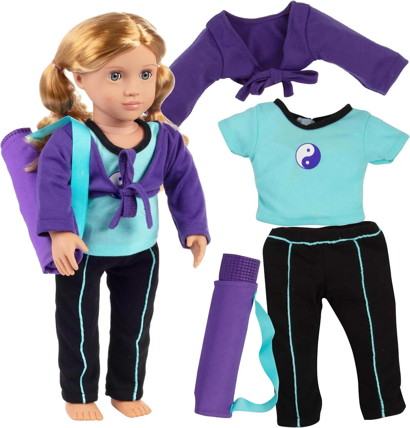 لباس ژیمناستیک (یوگا) Dress Along Dolly برای عروسک های امریکن گرل شامل مت یوگا، کیف حمل، لگ و پیراهن