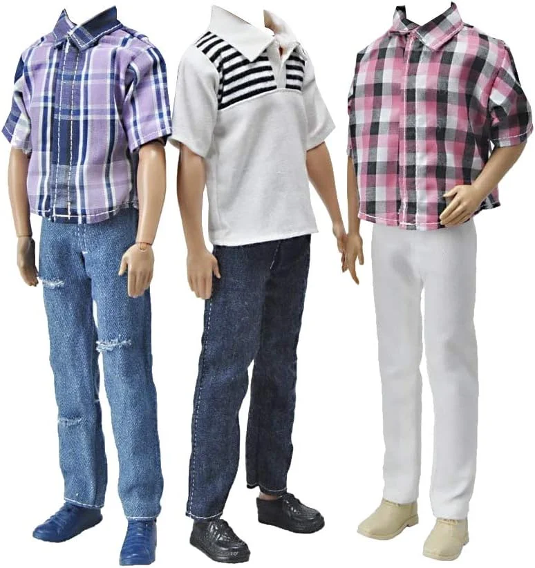 E-TING 3 ست لباس غیر رسمی چهارخانه کت شلوار لباس برای عروسک های پسرانه 12 اینچی