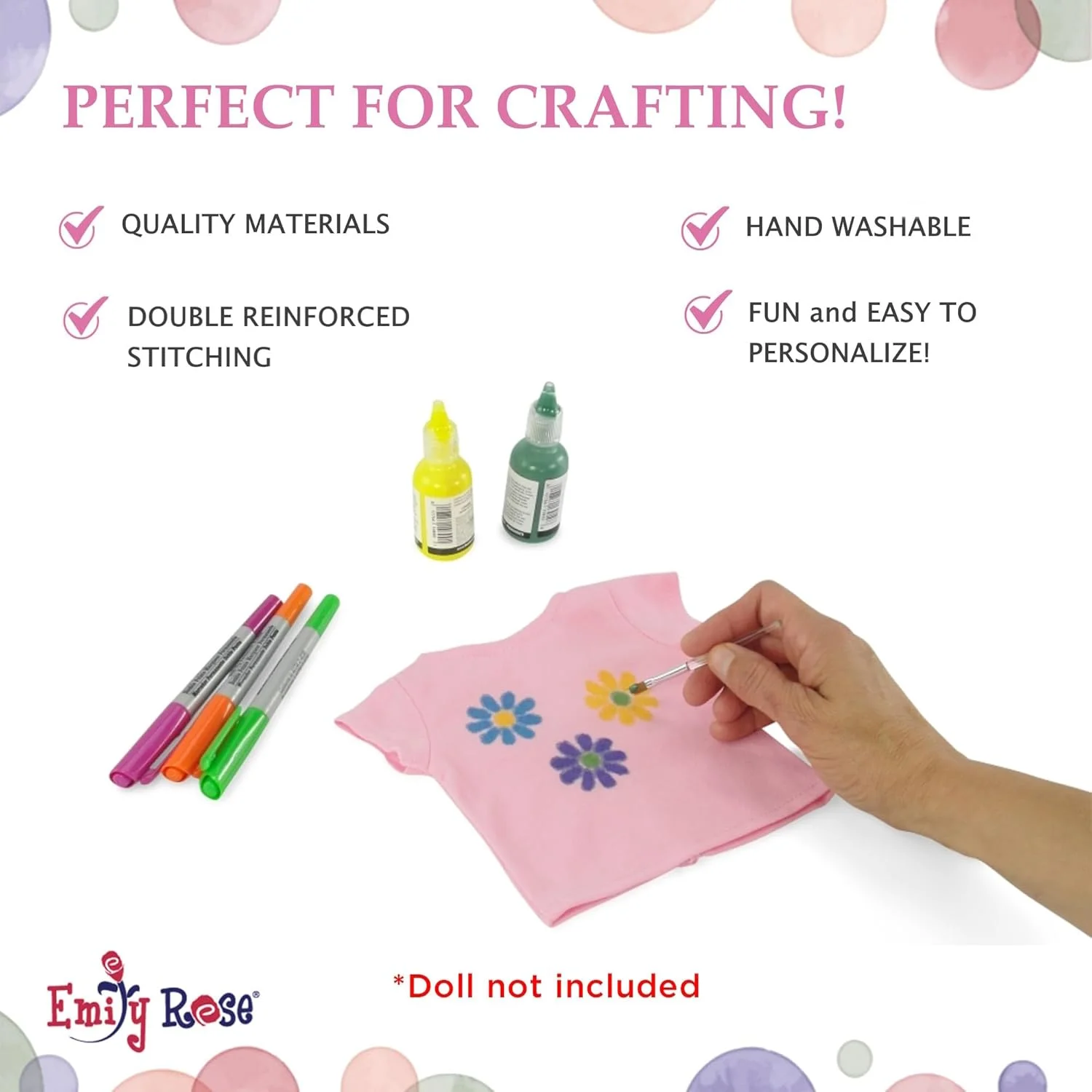 امیلی رز مناسب برای عروسک های 18 اینچی امریکن گرل | تی شرت های رنگین کمانی با بست Velcro - ست 5 تکه لباس عروسک 18 اینچی | بسته بندی شده در جعبه هدیه!