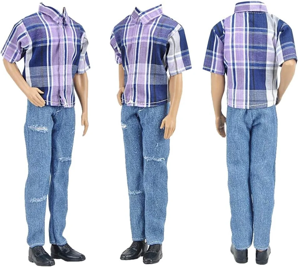 E-TING 3 ست لباس غیر رسمی چهارخانه کت شلوار لباس برای عروسک های پسرانه 12 اینچی