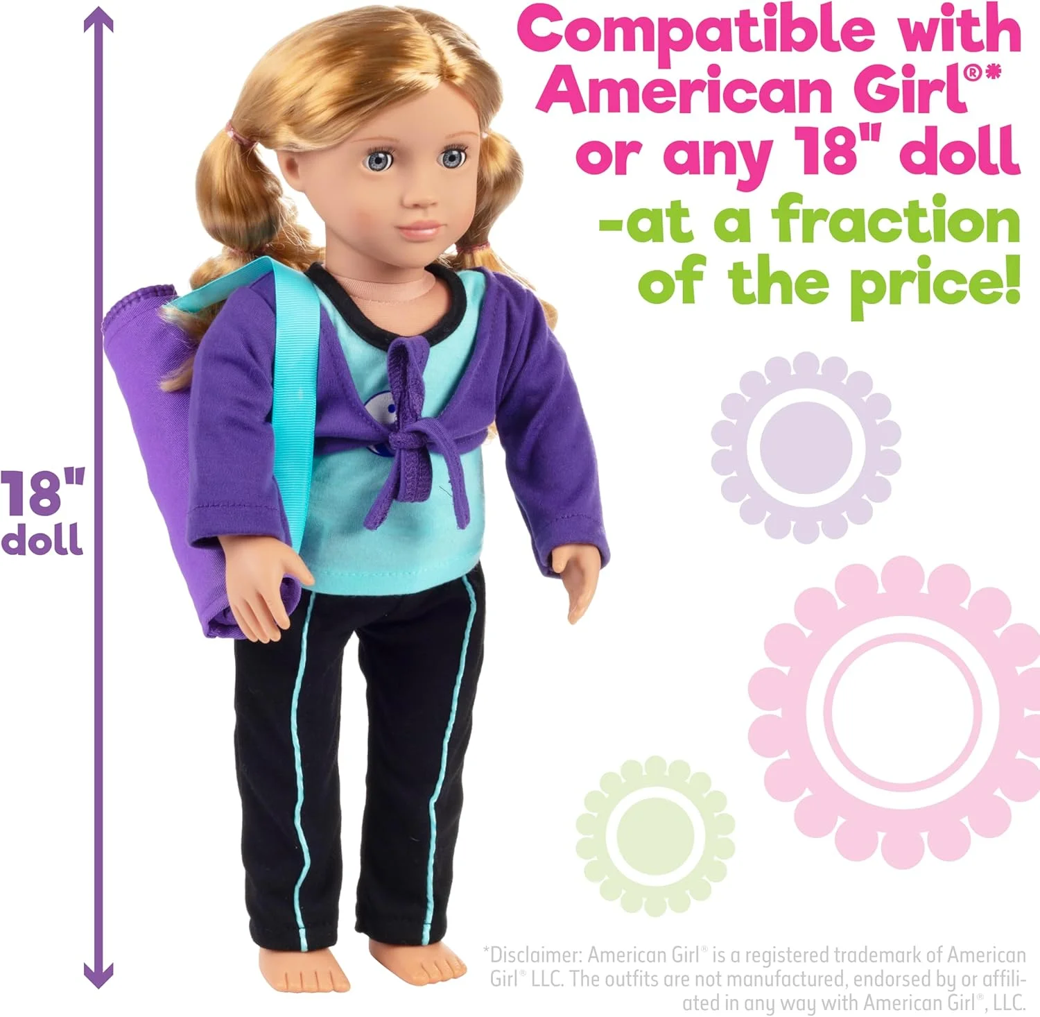 لباس ژیمناستیک (یوگا) Dress Along Dolly برای عروسک های امریکن گرل شامل مت یوگا، کیف حمل، لگ و پیراهن لباس ژیمناستیک (یوگا) Dress Along Dolly برای عروسک های امریکن گرل شامل مت یوگا، کیف حمل، لگ و پیراهن