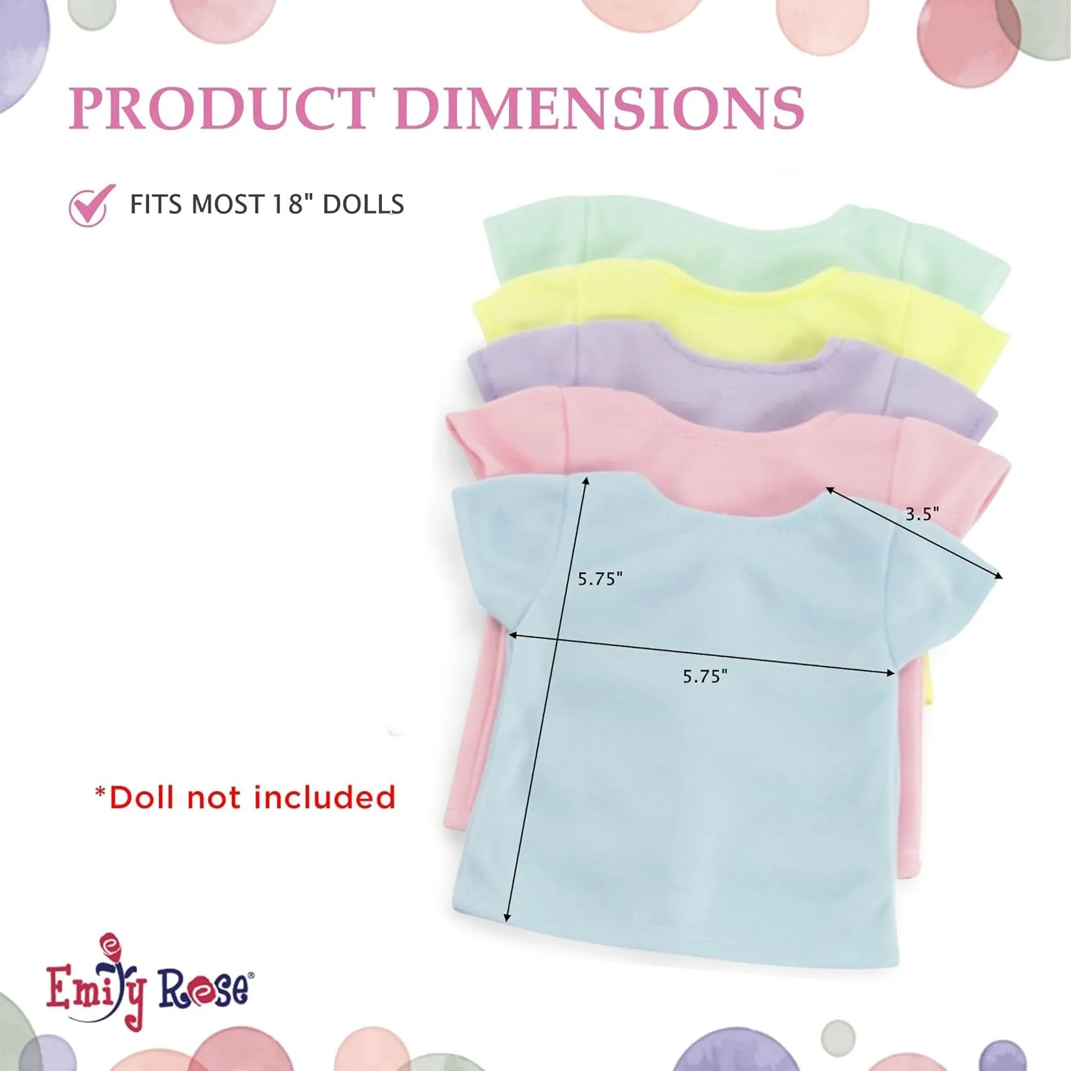امیلی رز مناسب برای عروسک های 18 اینچی امریکن گرل | تی شرت های رنگین کمانی با بست Velcro - ست 5 تکه لباس عروسک 18 اینچی | بسته بندی شده در جعبه هدیه!