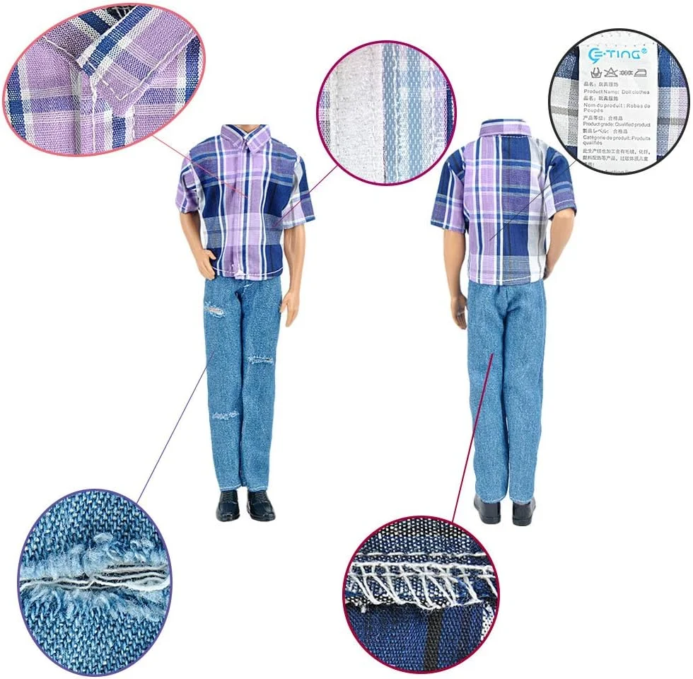 E-TING 3 ست لباس غیر رسمی چهارخانه کت شلوار لباس برای عروسک های پسرانه 12 اینچی