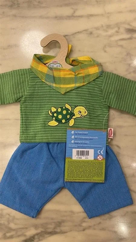 ست لباس پنبه‌ای تجارت منصفانه هلِس مدل 2721 برای عروسک، لباس مکس، 3 تکه شامل شلوار، پیراهن و دستمال گردن زیبا، سایز 35-45 سانتی‌متر