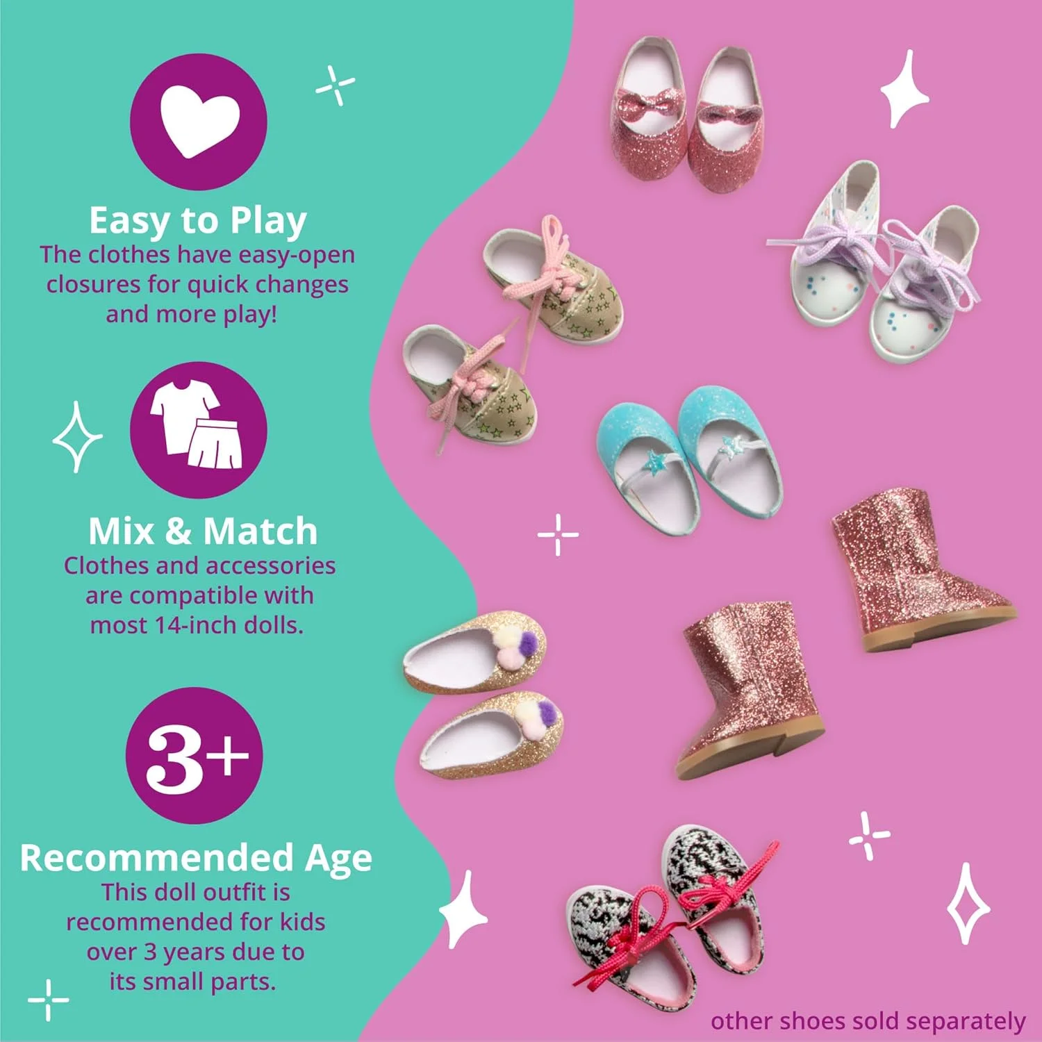Glitter Girls by Battat - مجموعه لوازم جانبی کفش Glitter on the Go - لباس و لوازم جانبی عروسک 14 اینچی برای دختران 3 سال به بالا - اسباب بازی های کودکان