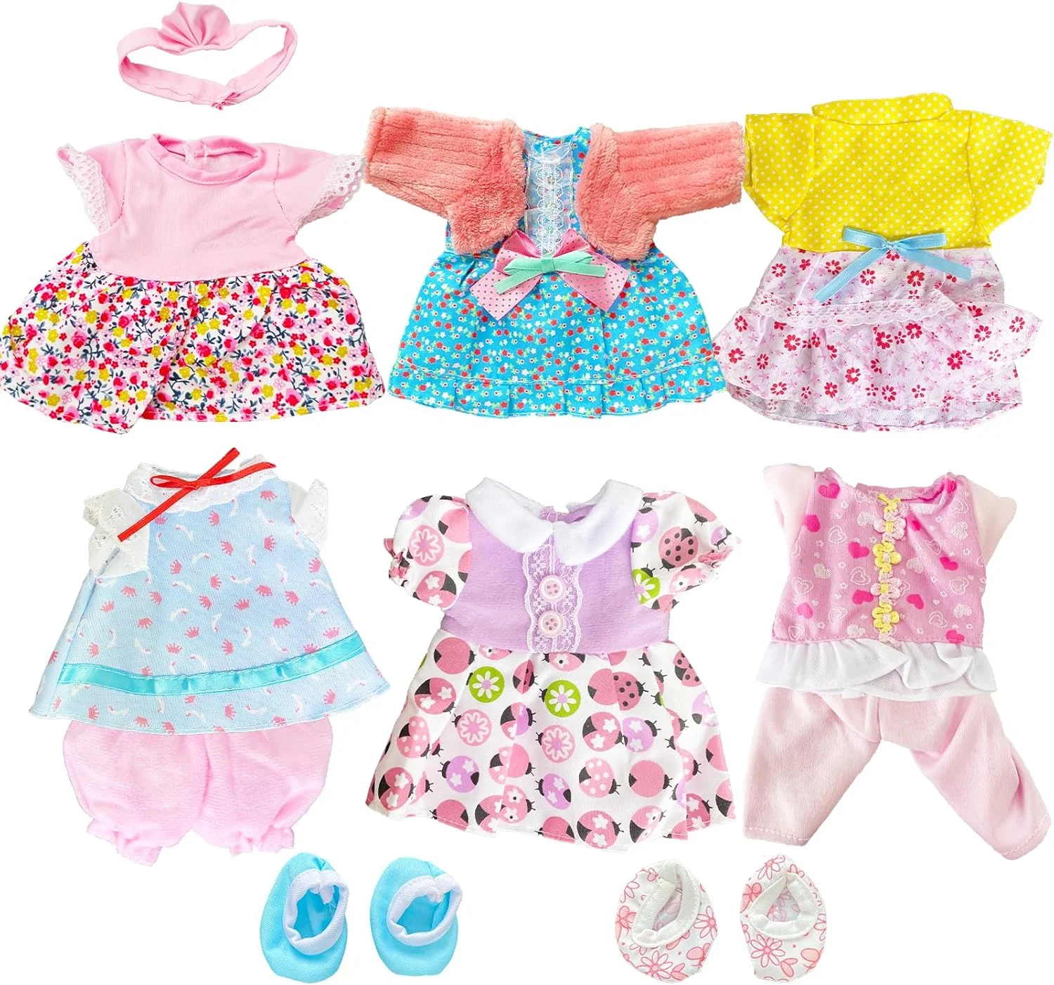 جینگ شو بیزینس بسته 6 عددی لباس عروسک مناسب برای عروسک زنده 12 اینچی، لباس مجلسی فاشیونیستا شامل کش مو برای دختران عروسک آمریکایی