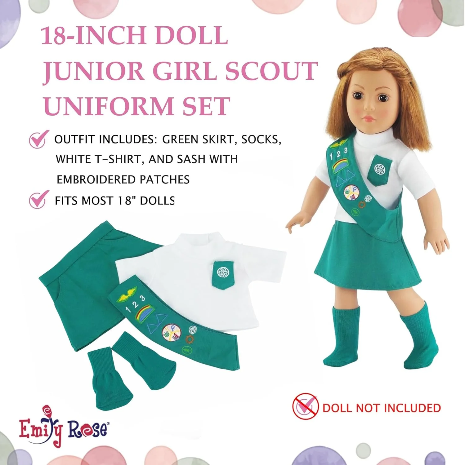 لباس عروسک 18 اینچی امیلی رز | بسته ارزشی - 3 یونیفرم مدرن الهام گرفته از دختران پیشاهنگ، شامل لباس های پیشاهنگی دیزی، براونی جونیور | مناسب برای عروسک های امریکن گرل