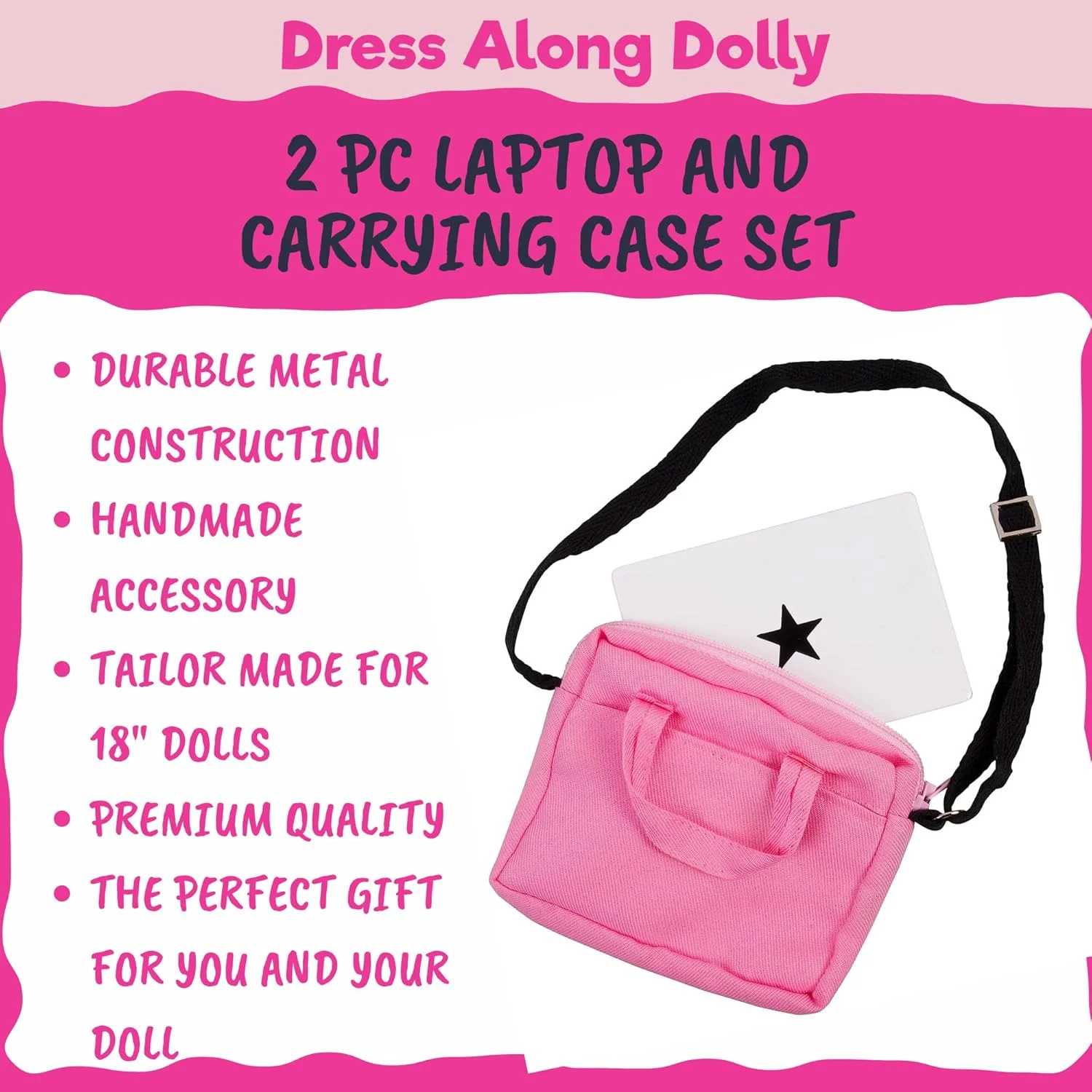 لپ تاپ فلزی با کیف حمل Dress Along Dolly برای عروسک های امریکن گرل و سایر عروسک های 18 اینچی - ساختار فلزی بادوام لپ تاپ فلزی با کیف حمل Dress Along Dolly برای عروسک های امریکن گرل و سایر عروسک های 18 اینچی - ساختار فلزی بادوام