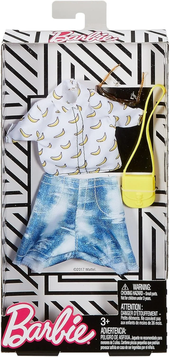 ست کامل لباس باربی تاپ طرح موز و شلوارک جین