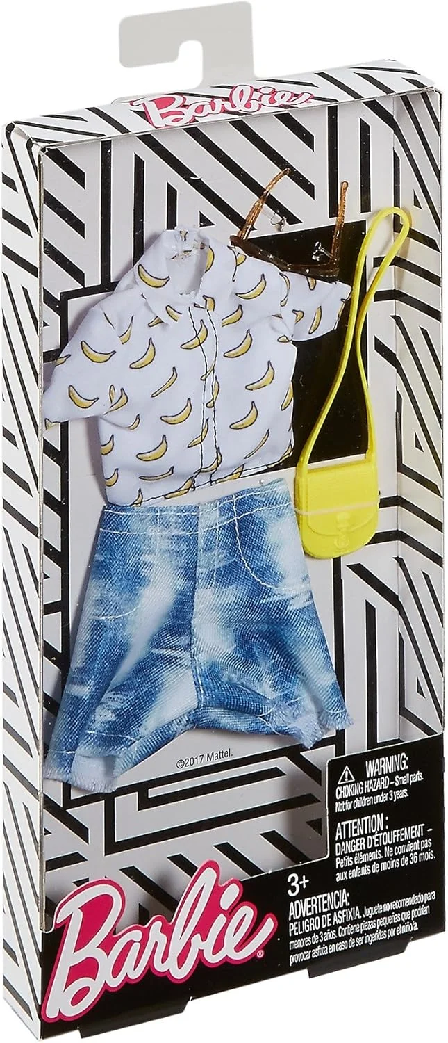 ست کامل لباس باربی تاپ طرح موز و شلوارک جین