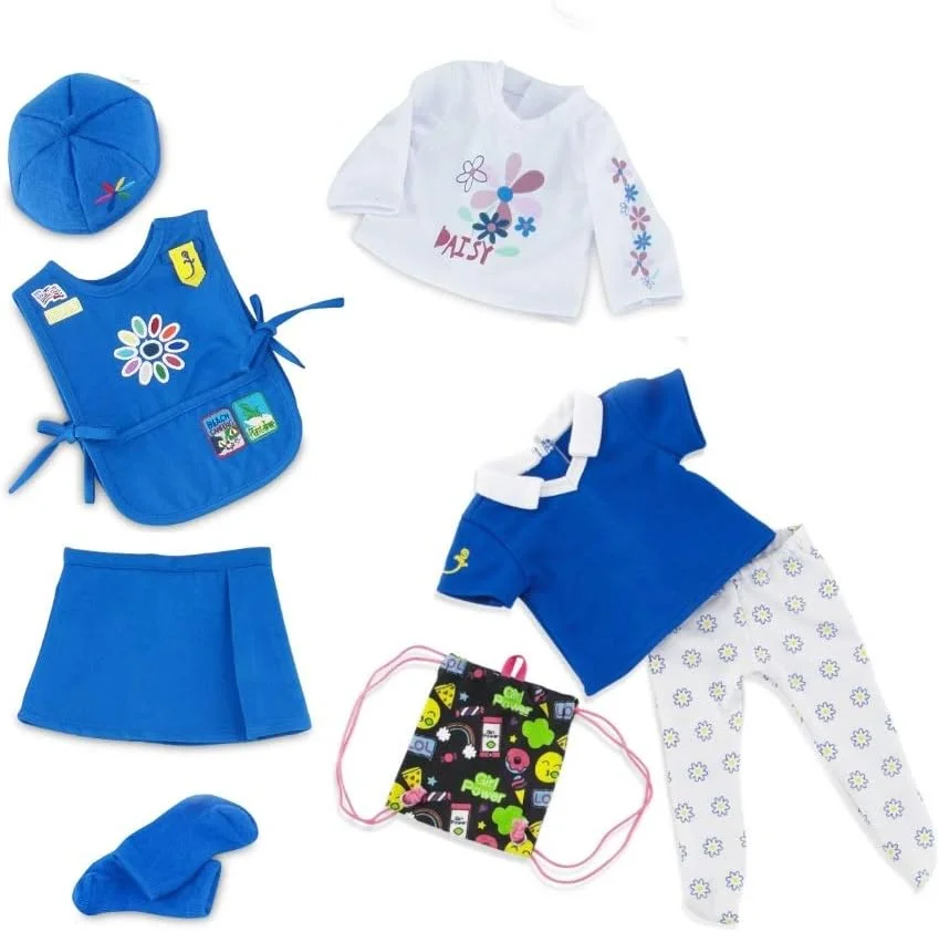 لباس عروسک 18 اینچی امیلی رز | بسته ارزشمند 8 تکه لباس و لوازم جانبی یونیفرم دختر پیشاهنگ دیزی | مناسب برای عروسک های امریکن گرل | بسته بندی شده در جعبه هدیه!