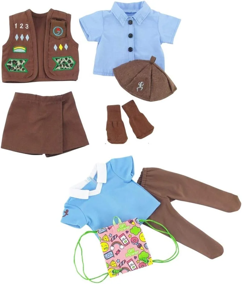 لباس عروسک 18 اینچی امیلی رز | لباس فرم و بسته لوازم جانبی 8 تکه مدرن دختر پیشاهنگ براونی | مناسب برای عروسک های امریکن گرل | بسته بندی شده در جعبه هدیه!