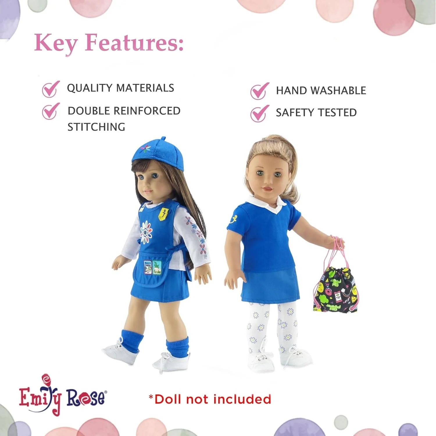 لباس عروسک 18 اینچی امیلی رز | بسته ارزشمند 8 تکه لباس و لوازم جانبی یونیفرم دختر پیشاهنگ دیزی | مناسب برای عروسک های امریکن گرل | بسته بندی شده در جعبه هدیه!