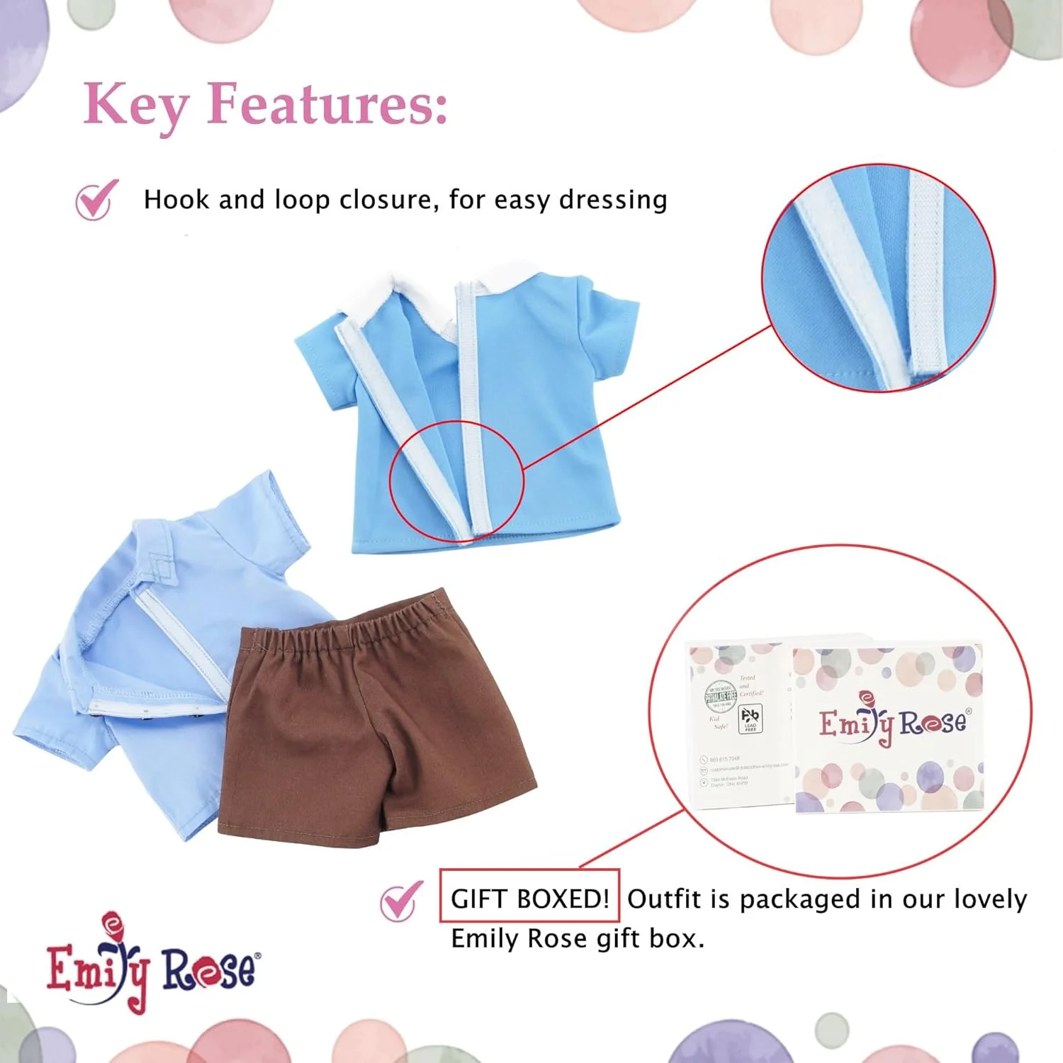 لباس عروسک 18 اینچی امیلی رز | لباس فرم و بسته لوازم جانبی 8 تکه مدرن دختر پیشاهنگ براونی | مناسب برای عروسک های امریکن گرل | بسته بندی شده در جعبه هدیه!